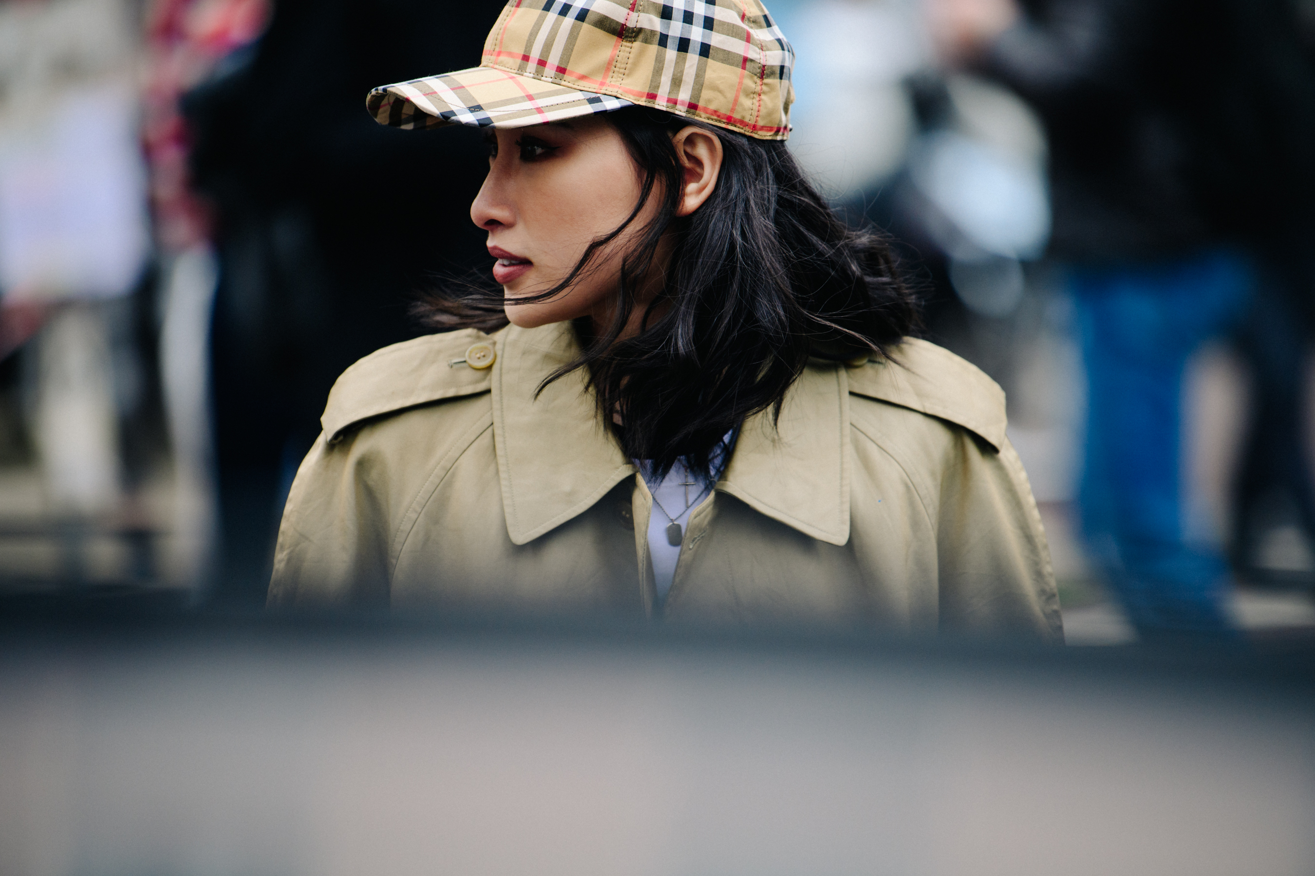 Woman wearing Burberry cap