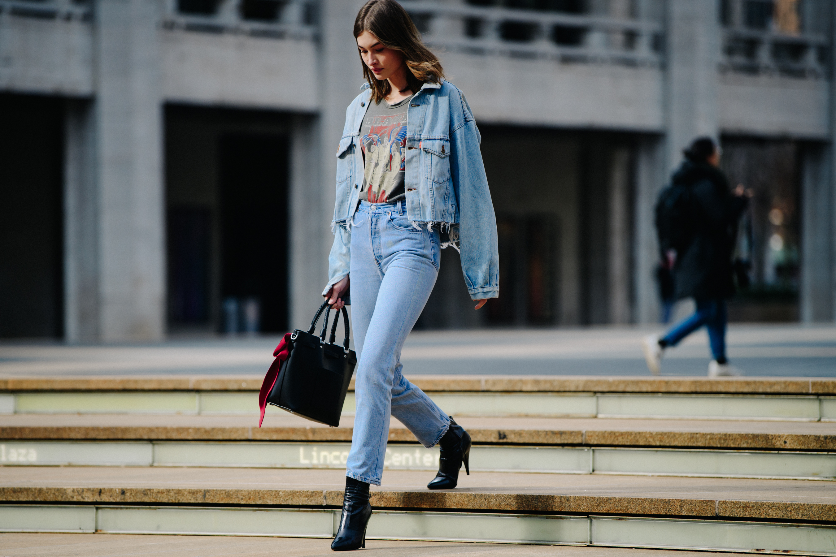 American model wearing denim outfit