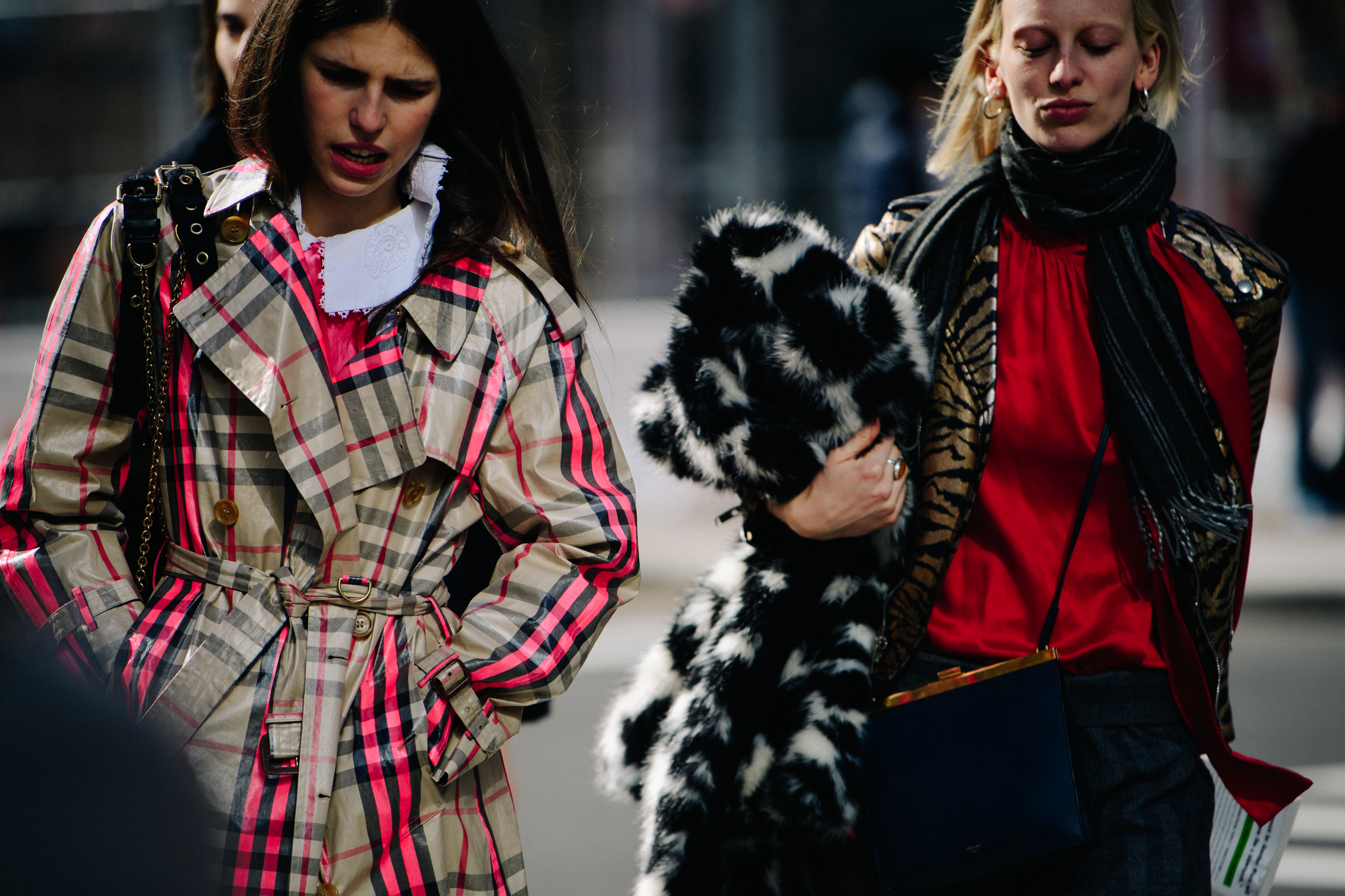 Two models wearing colourful clothing