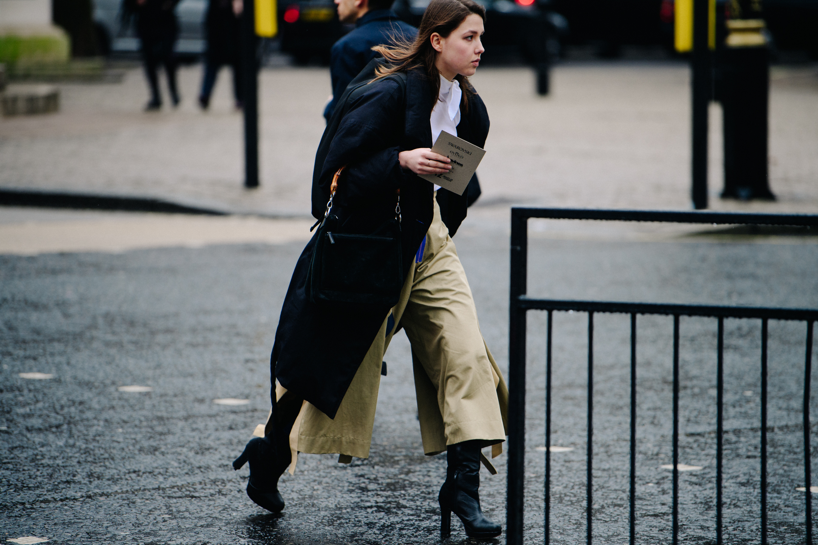 Czech girl wearing wide tan pants