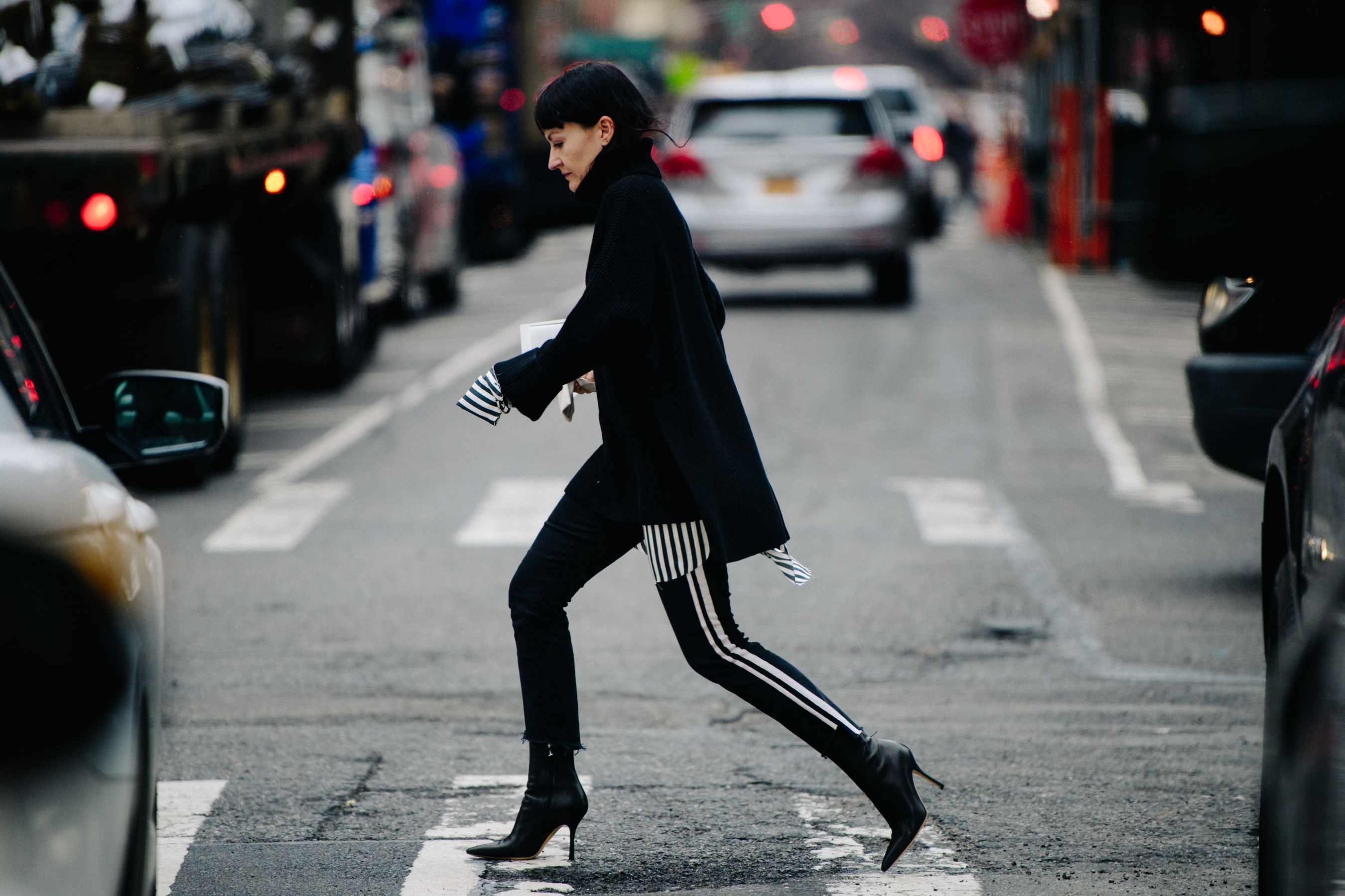 Woman wearing striped pants