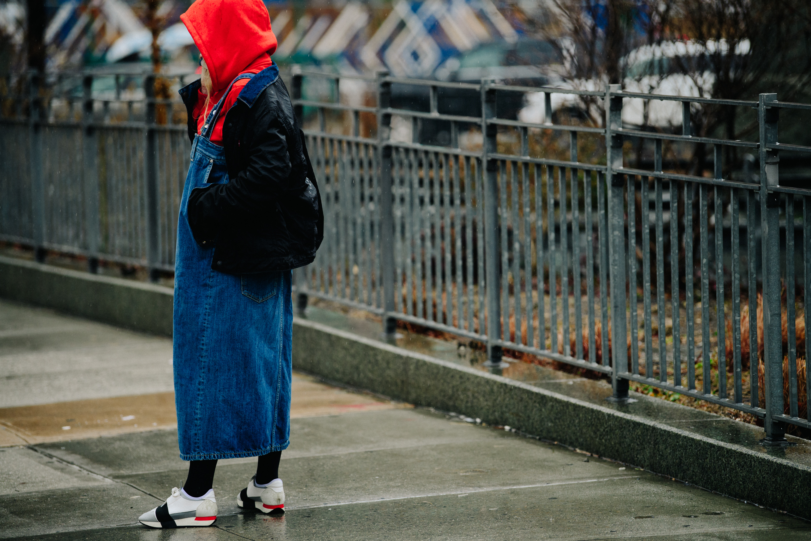 Woman wearing denim dress