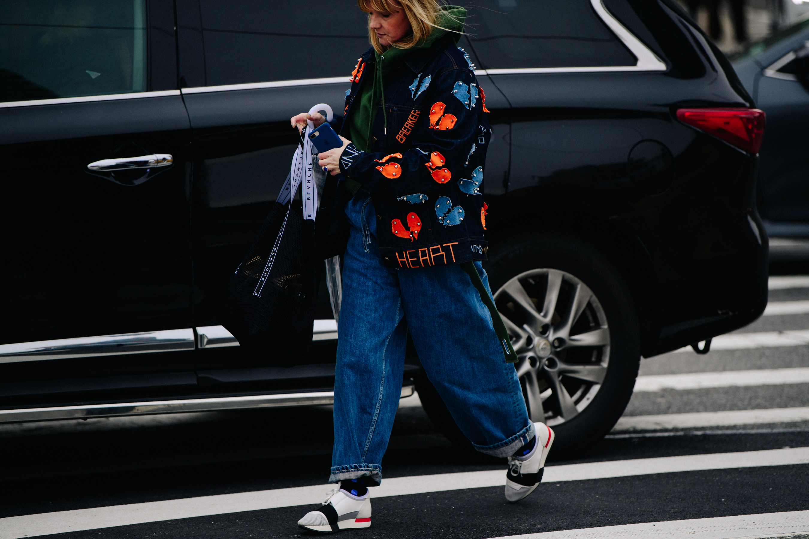 Woman wearing heart design jacket