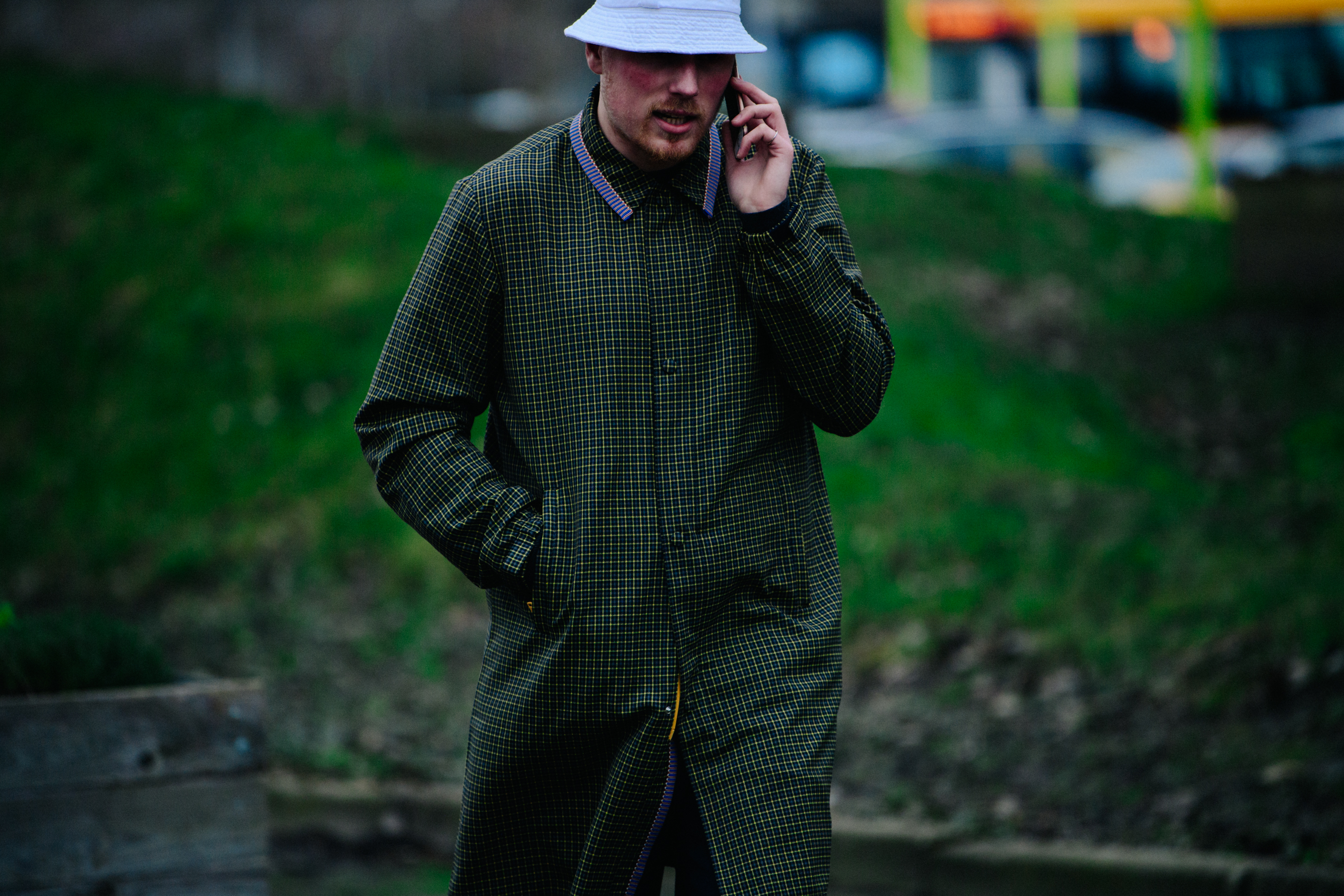 Danish man wearing white bucket hat