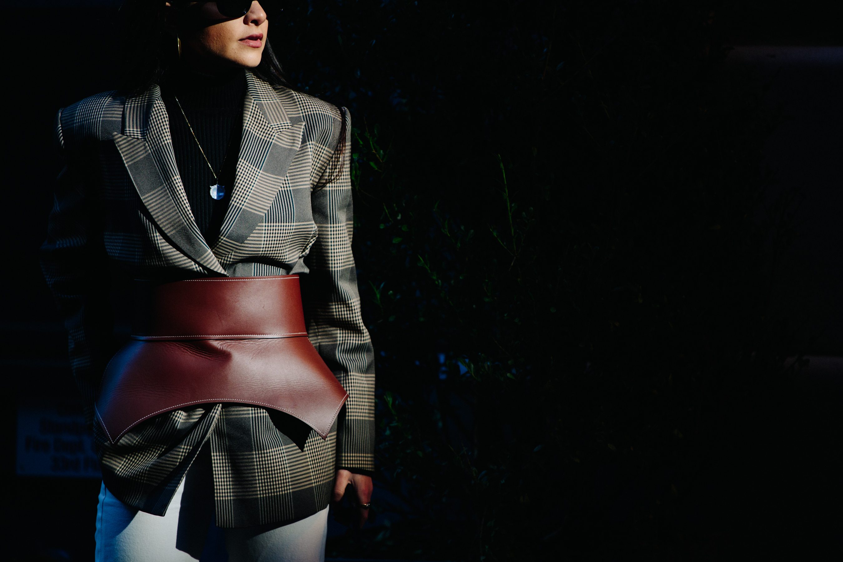 Woman wearing leather belt