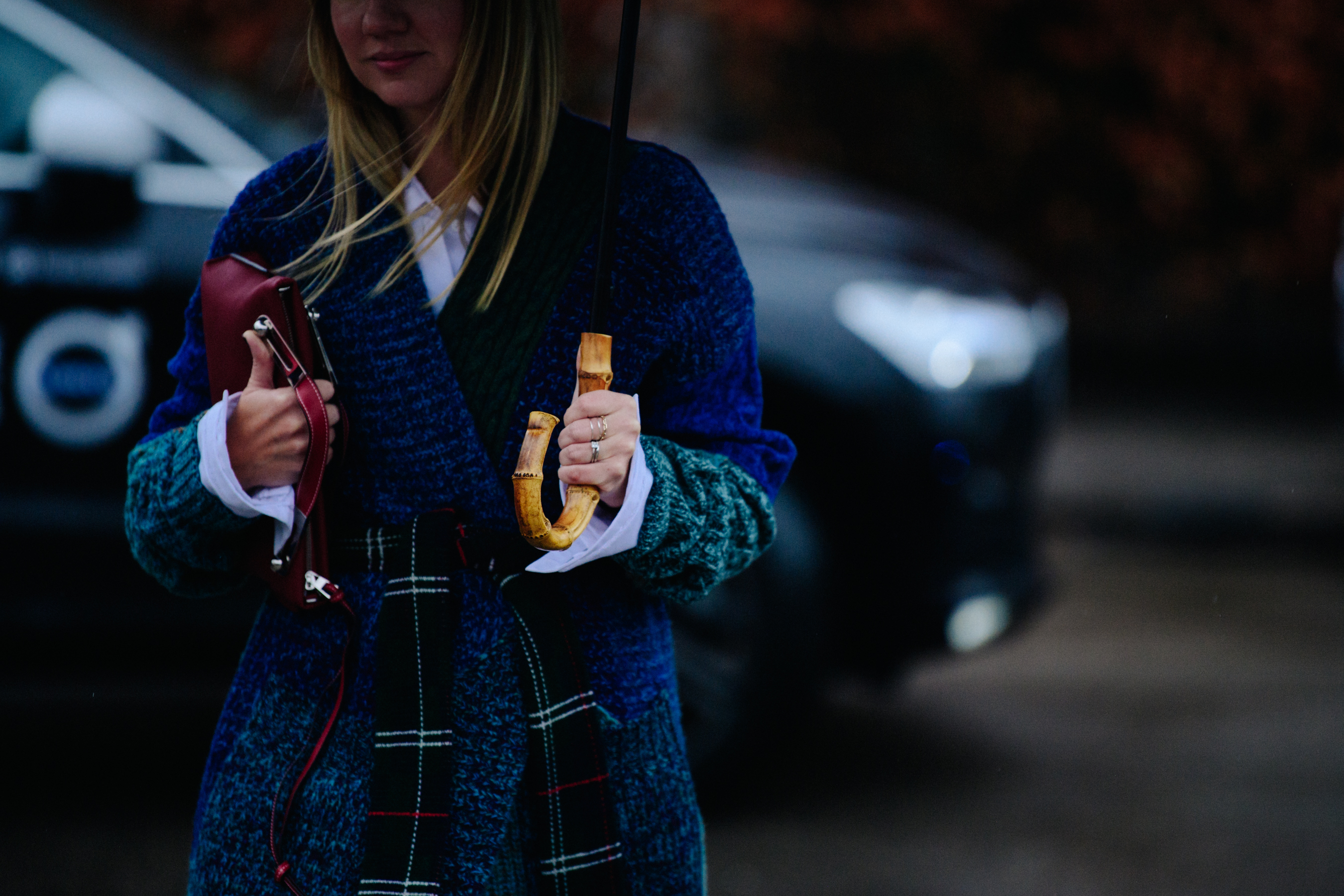 Woman wearing blue coat
