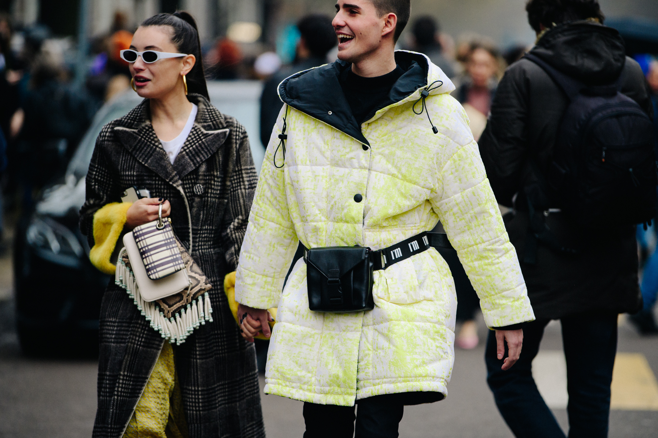 Couple wearing thick winter coats