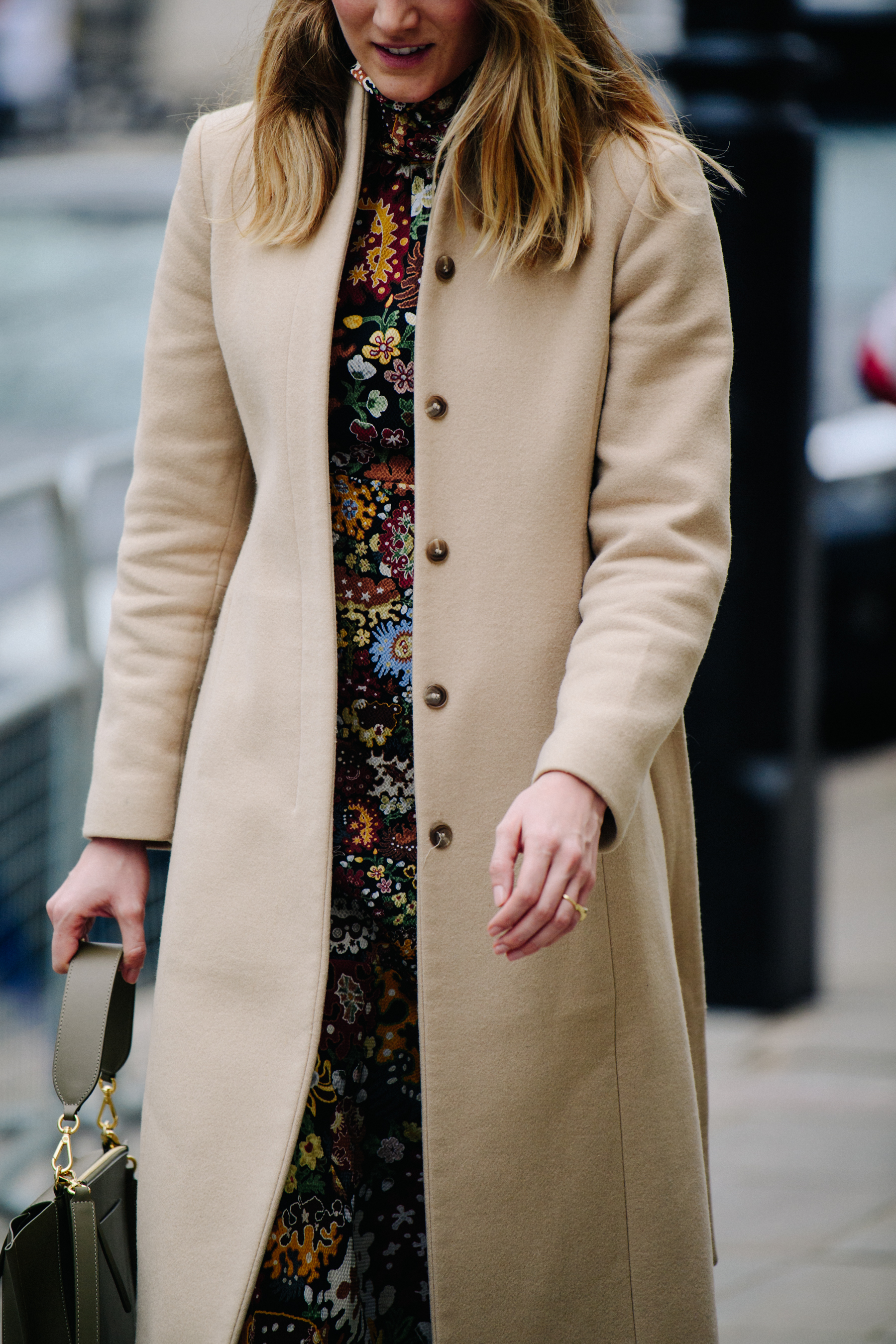 Woman wearing long wool coat