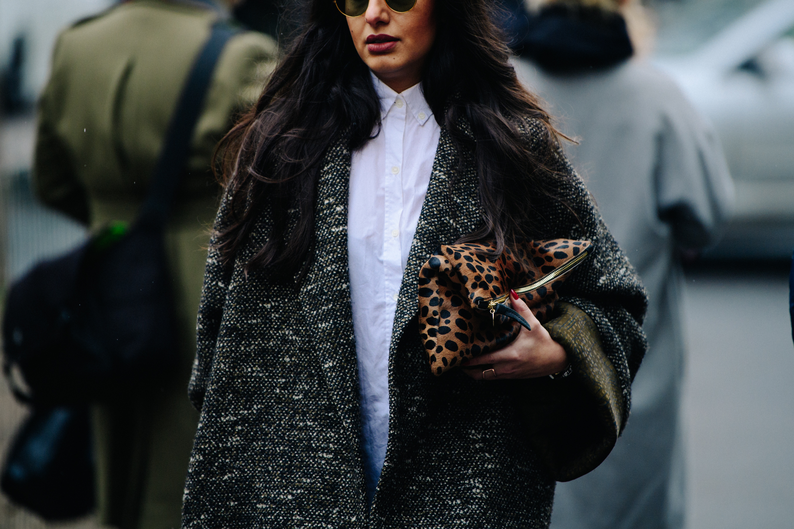 Woman wearing long wool coat