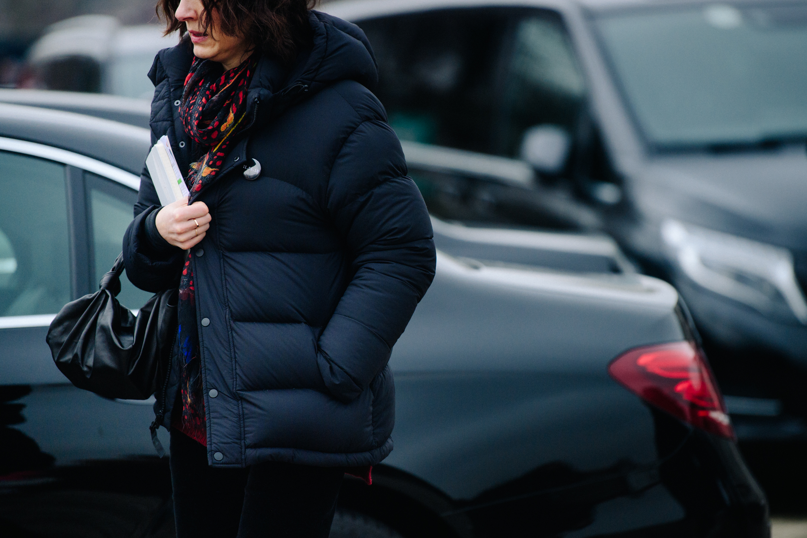Woman wearing black coat