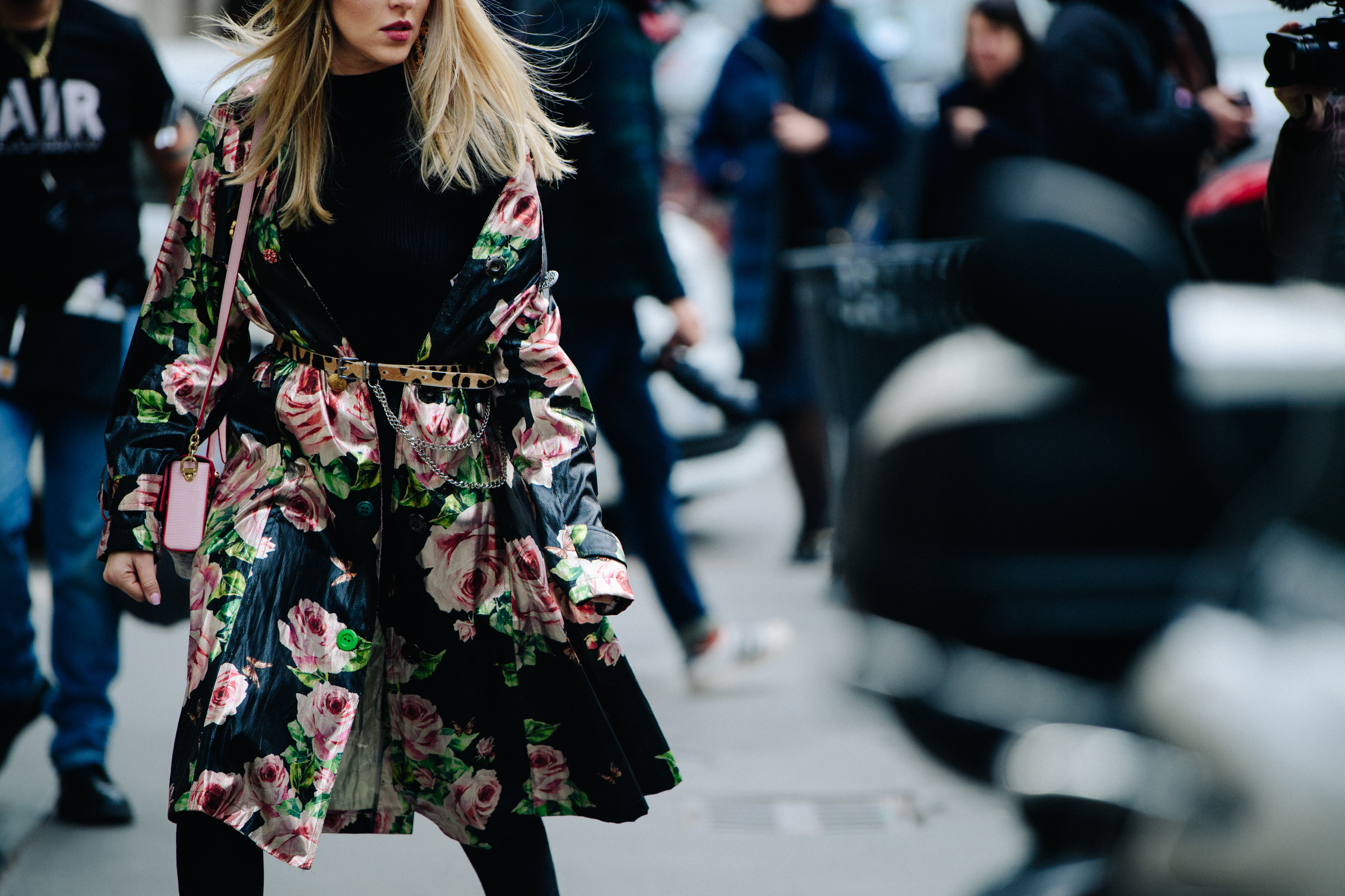 Woman wearing floral coat