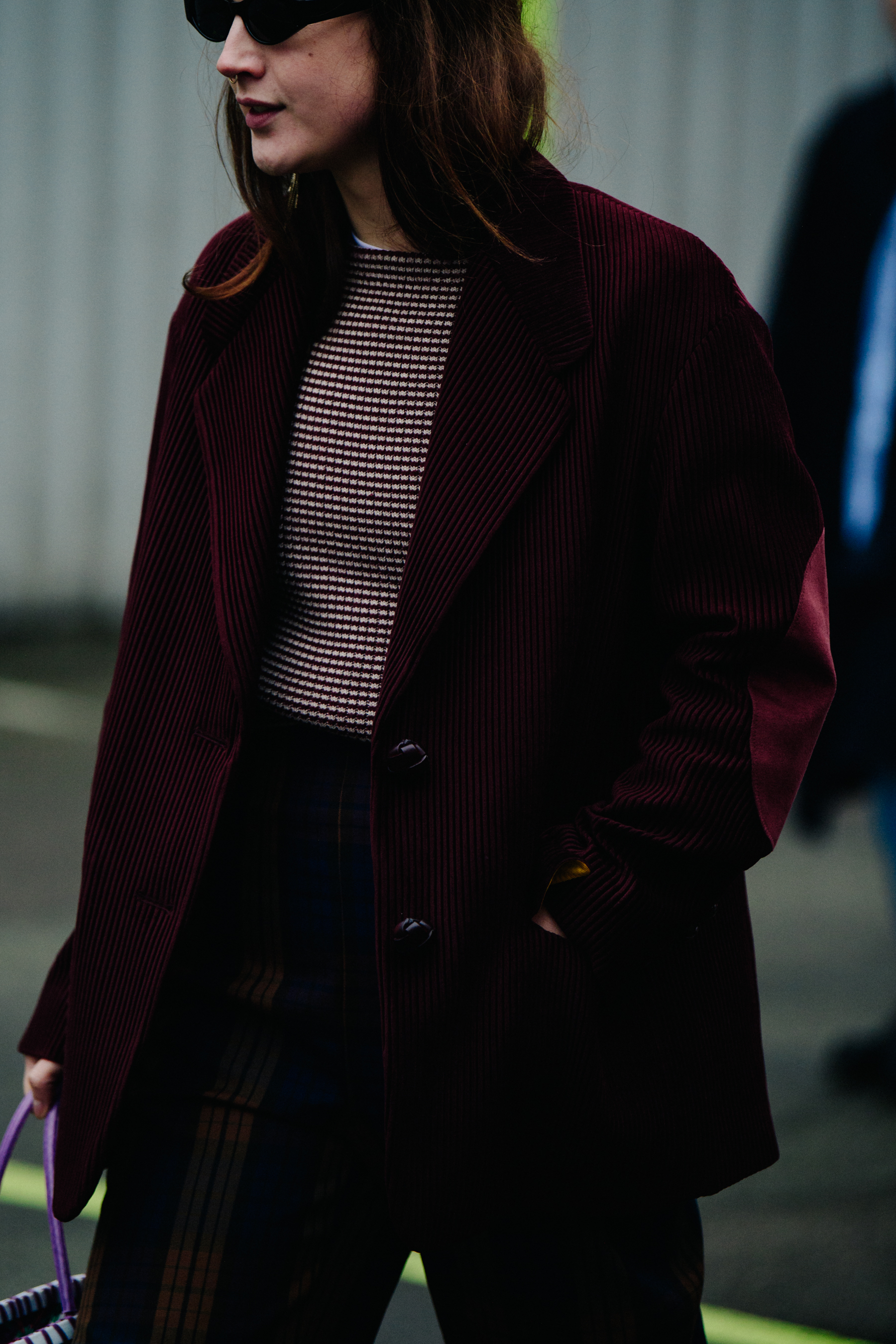 Woman wearing red blazer