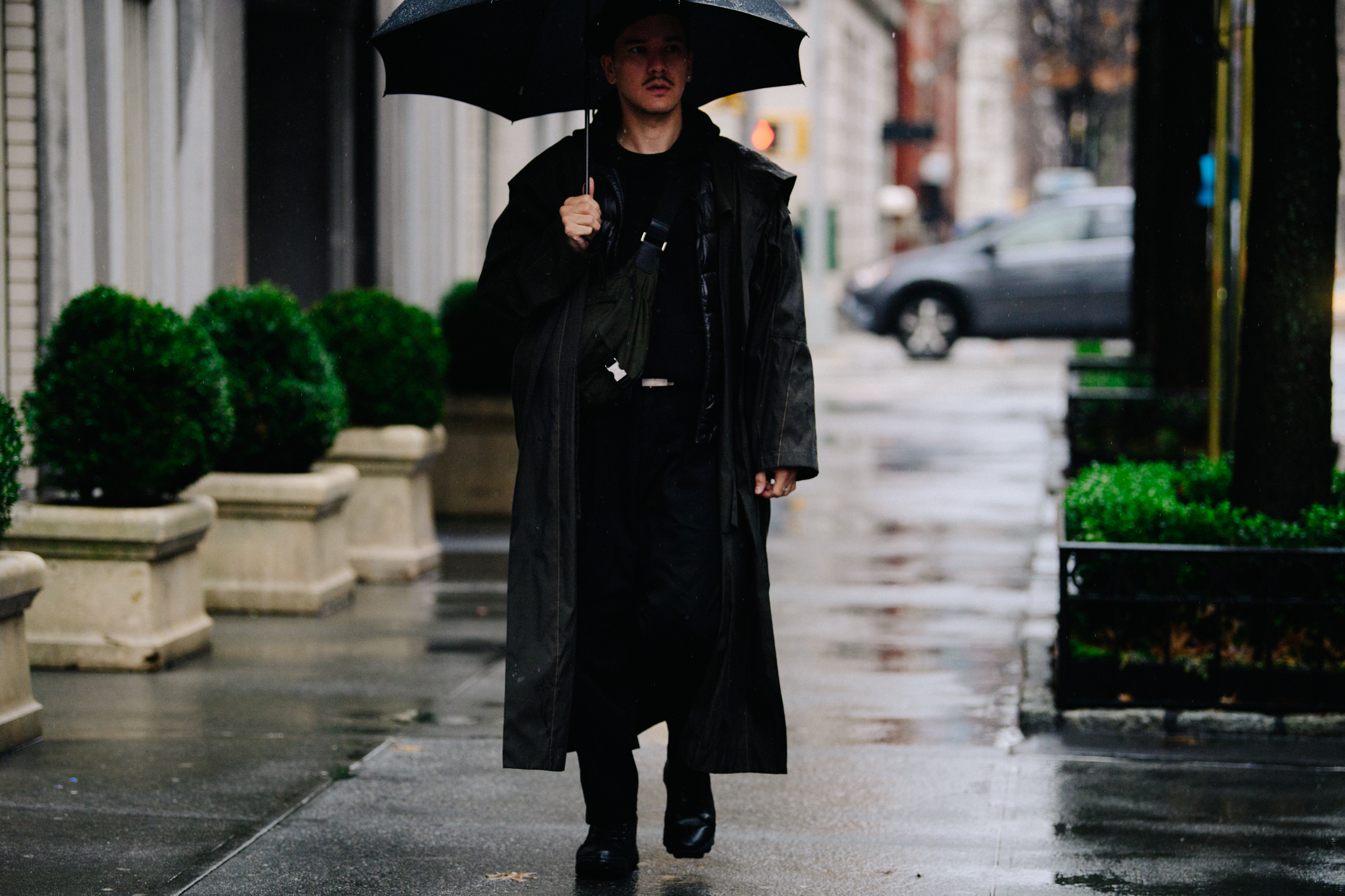 Man wearing all black outfit