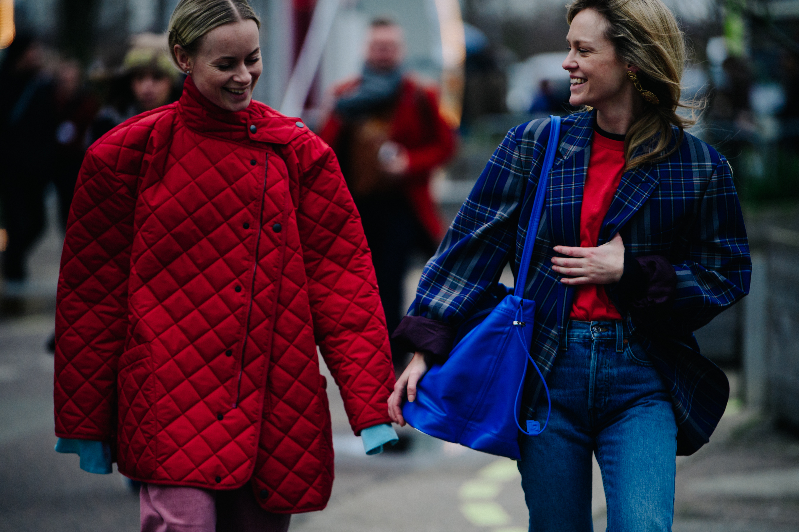 Two Danish women wearing red and blue