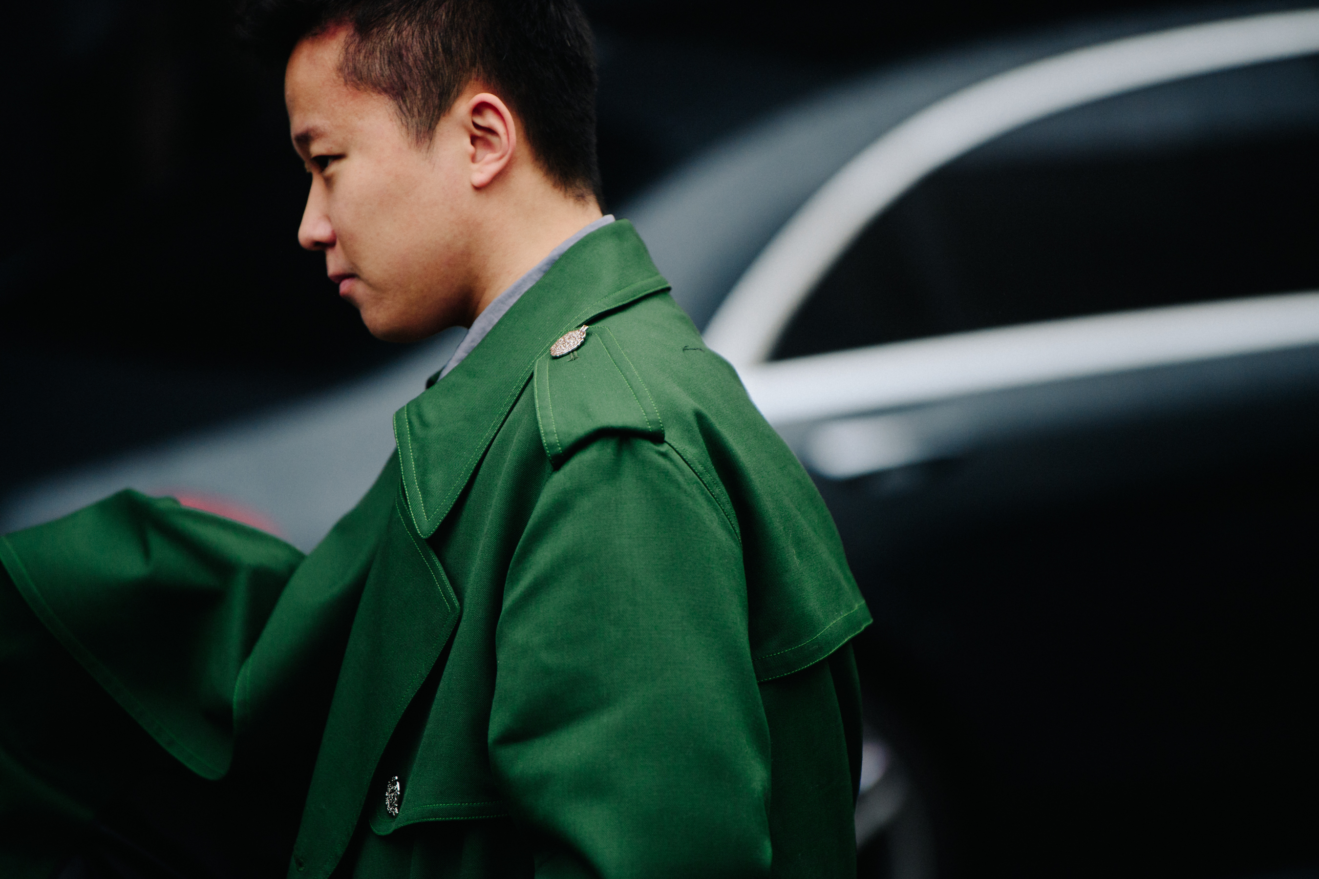 Man wearing green cotton coat