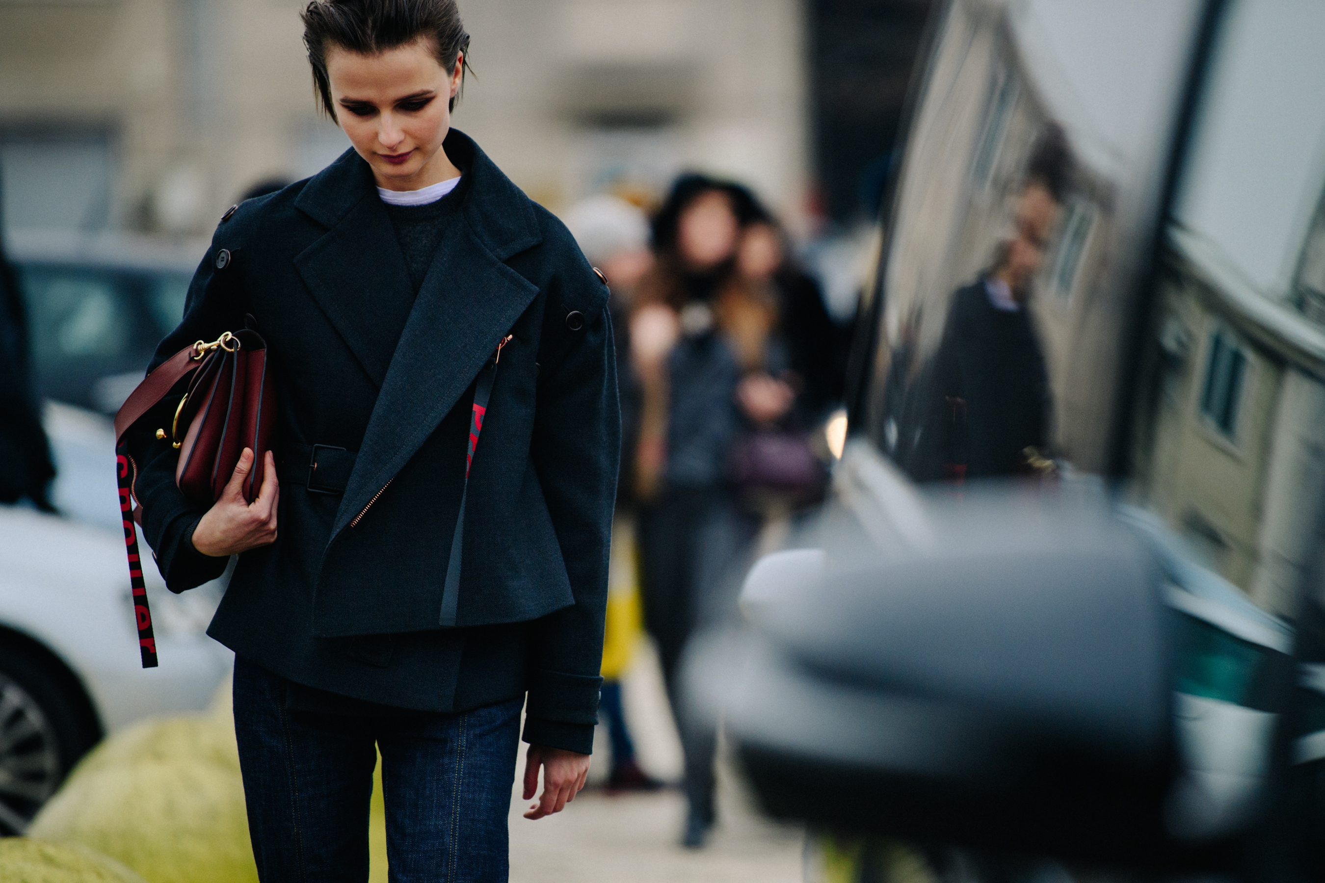 Model wearing black jacket
