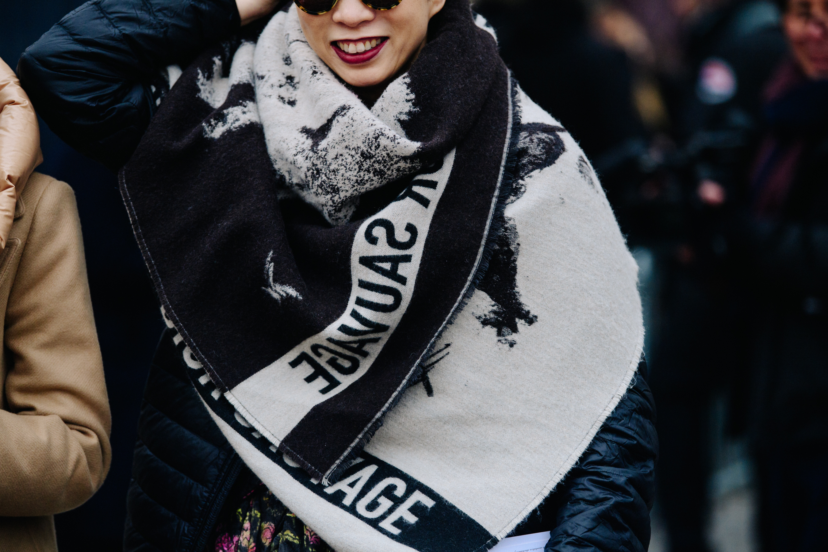 Woman wearing Dior scarf