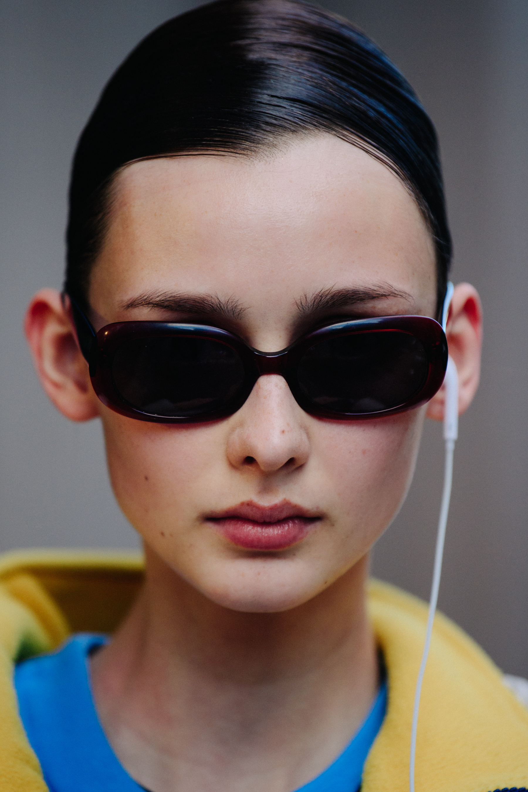 Portrait of model with slick styled hair