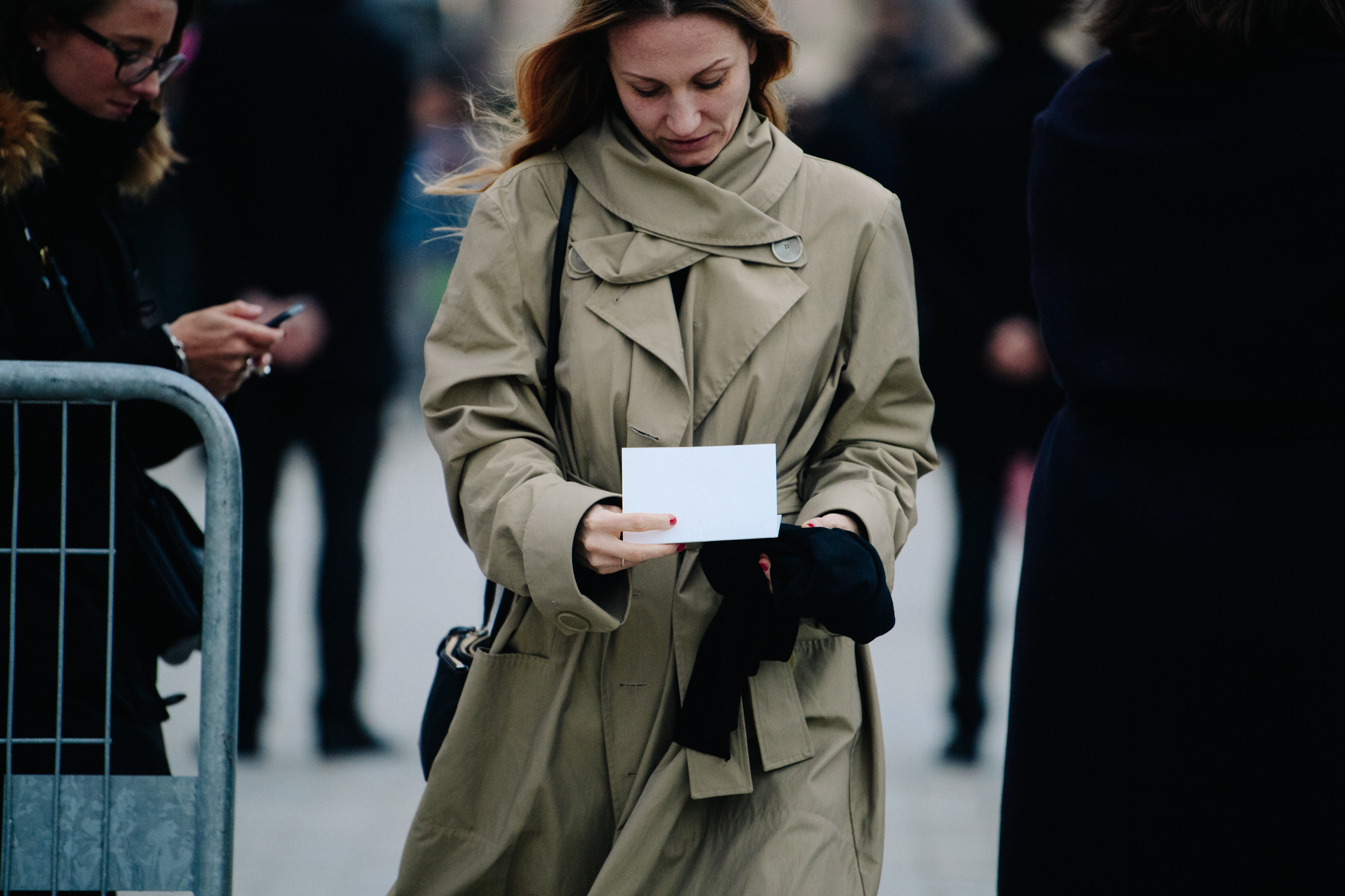 Woman wearing light green coat