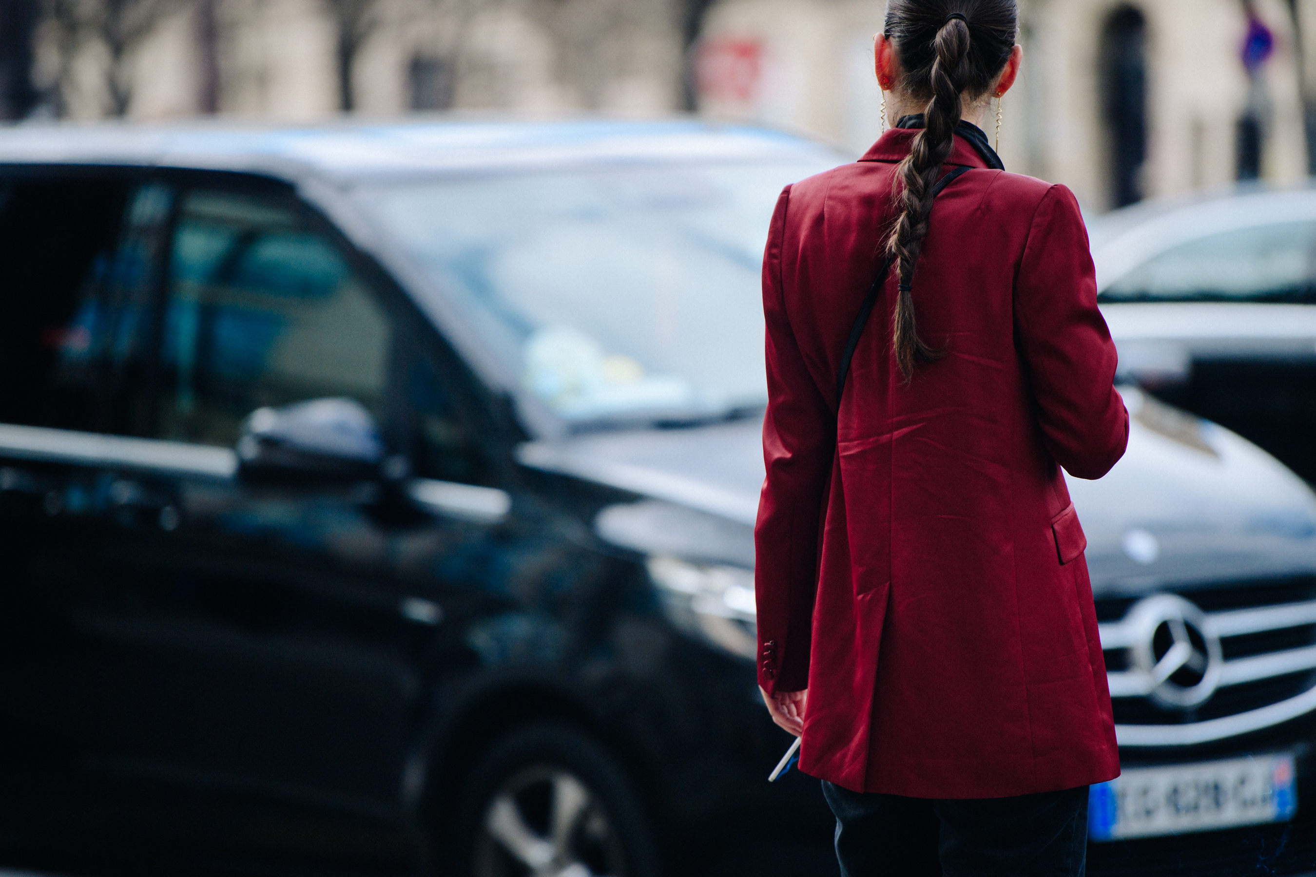 Woman wearing red coat