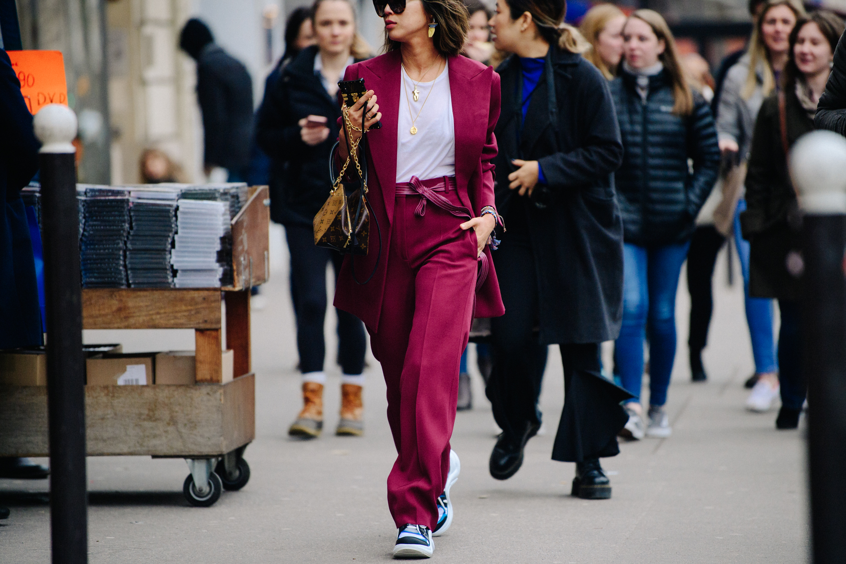 Woman wearing red suit