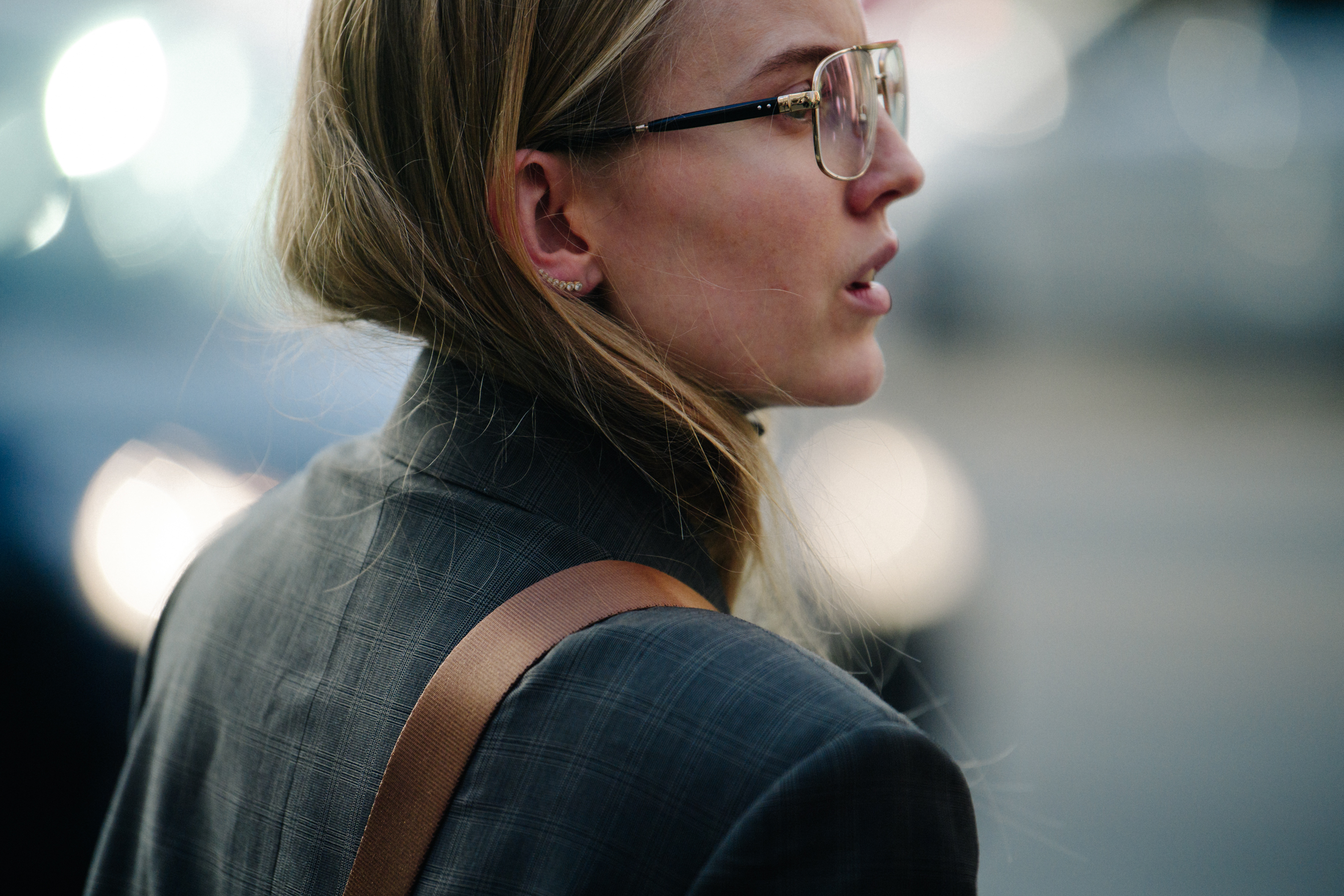 Danish woman wearing check suit jacket