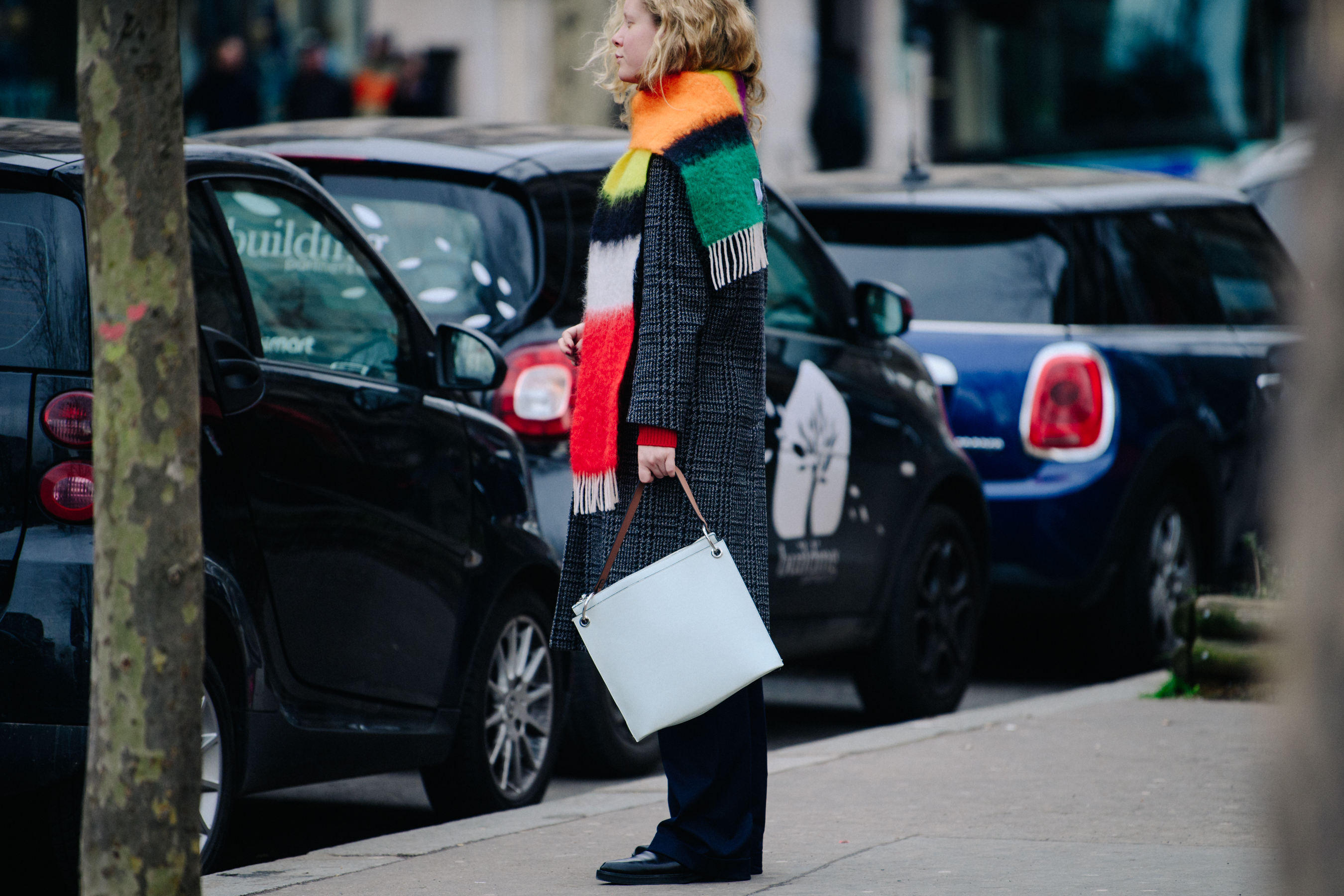 Woman wearing colourful scarf