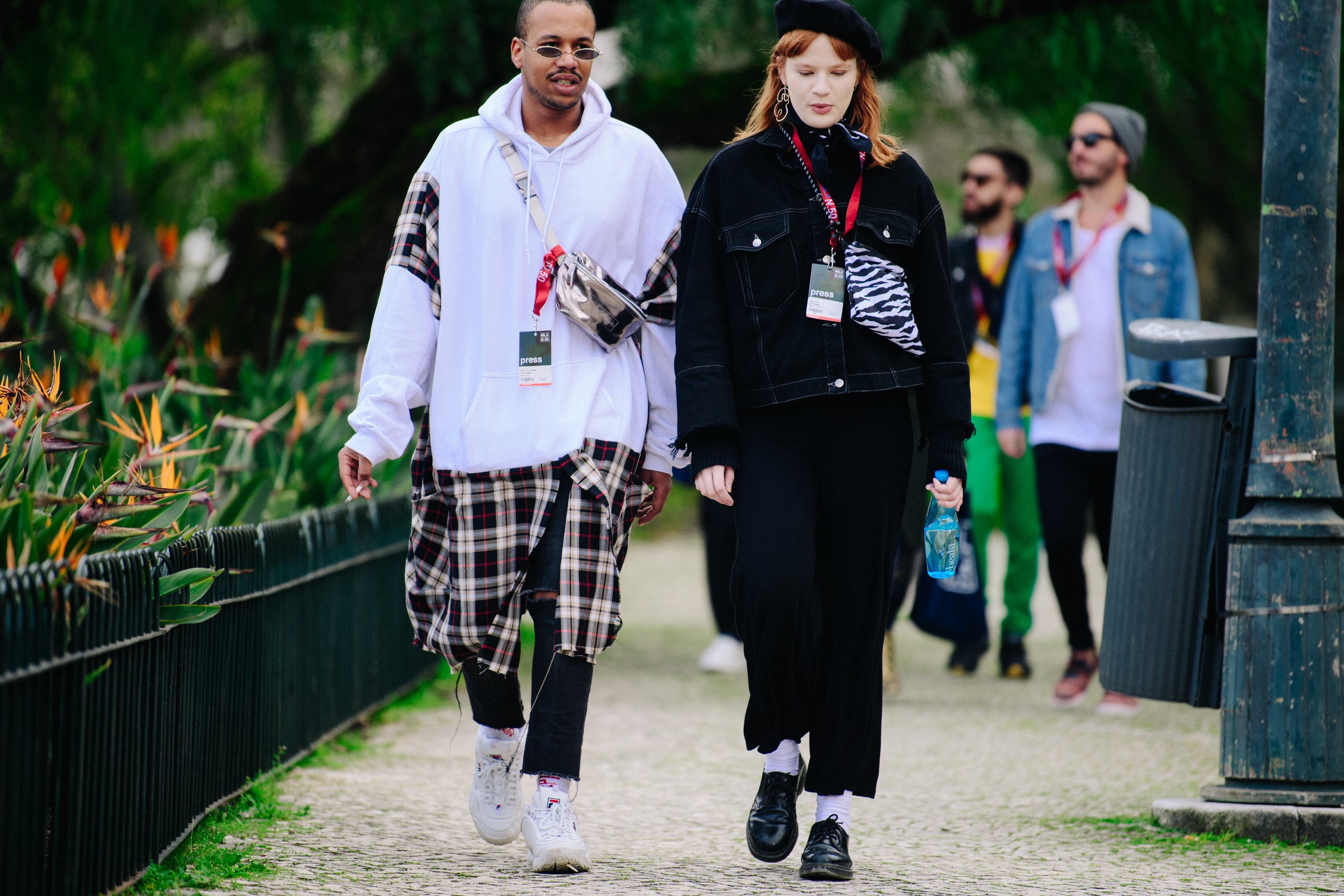 Couple wearing black and white outfits