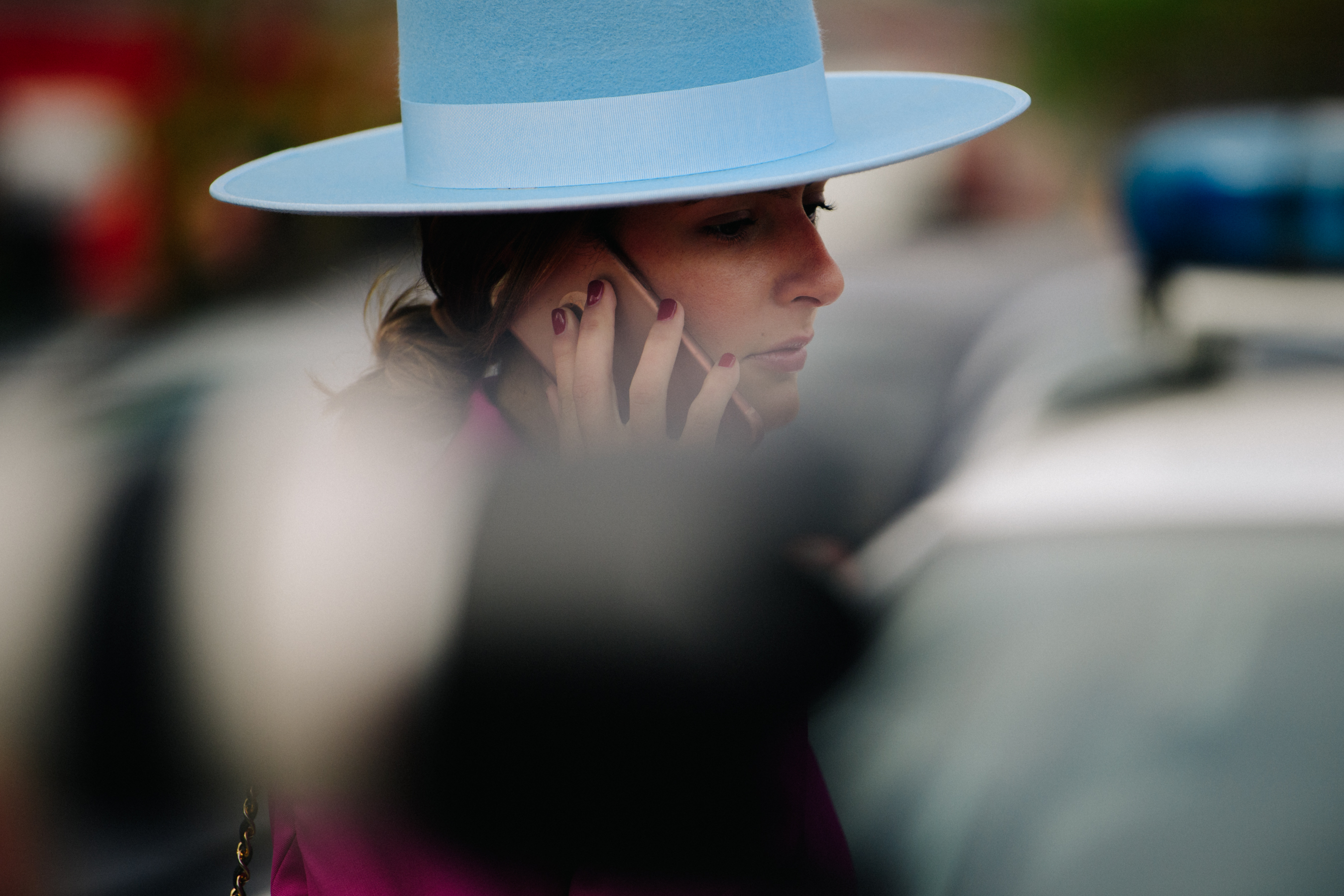 Woman wearing blue hat