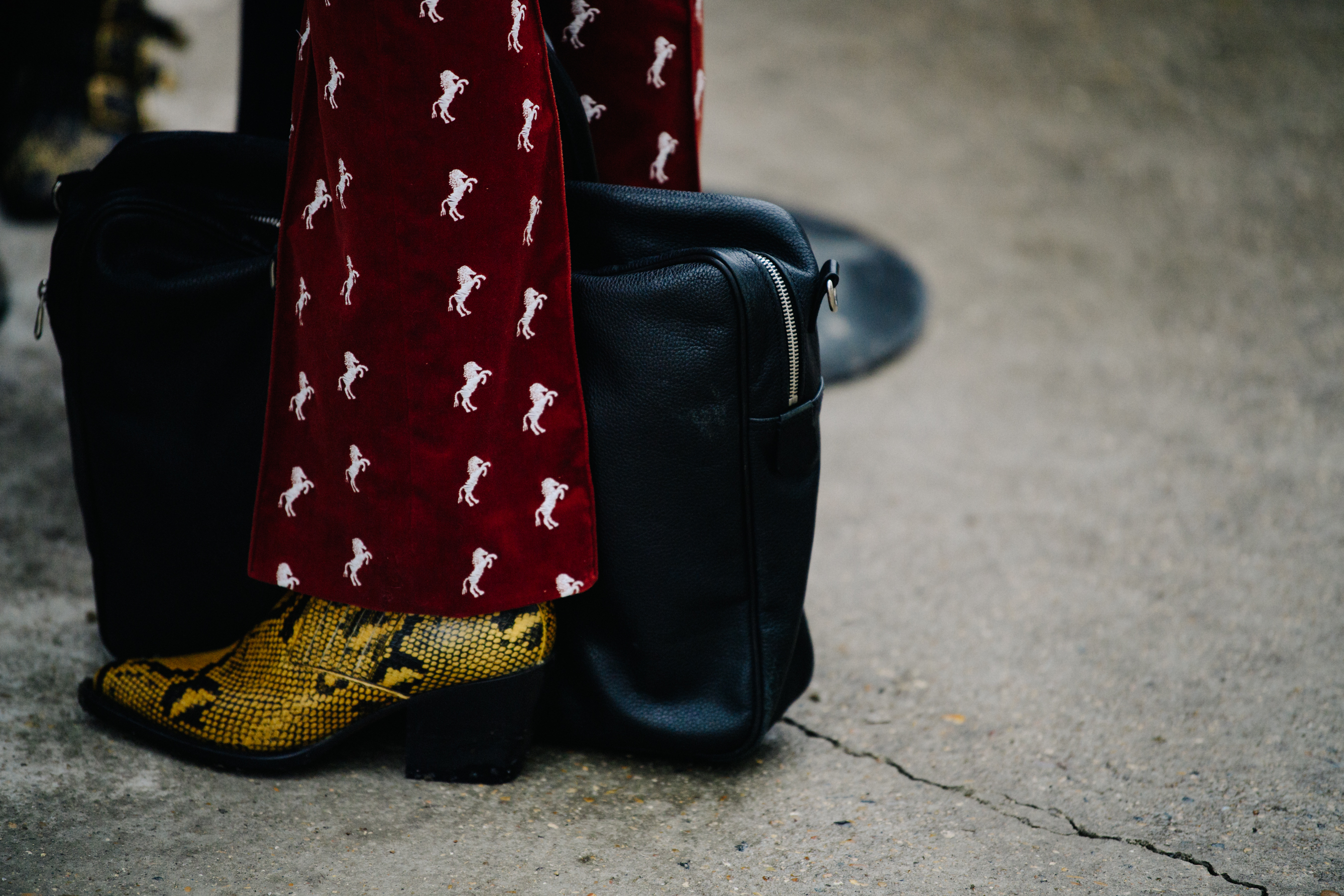 Woman wearing red Chloé pants