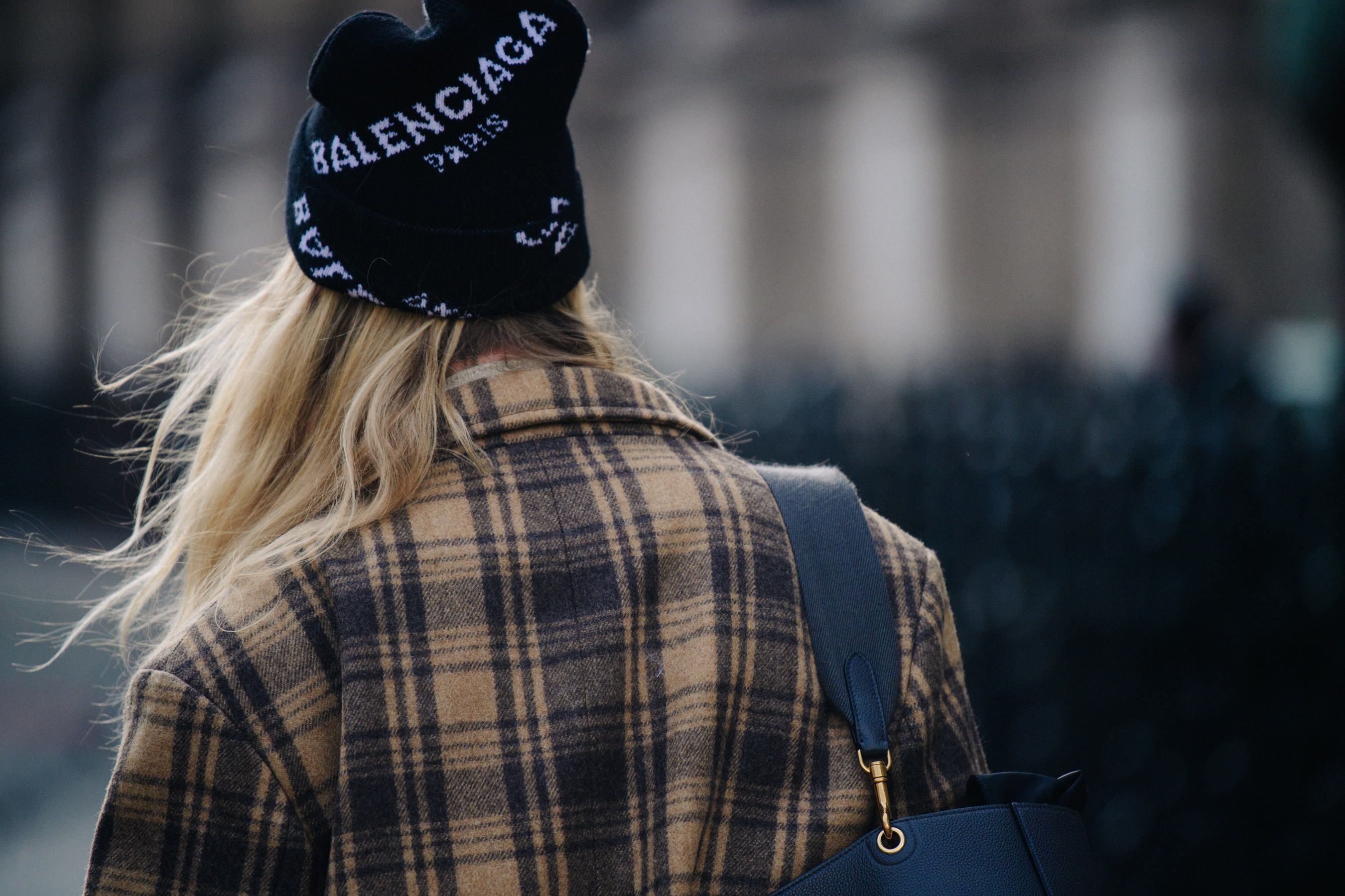 Woman wearing Balenciaga beanie