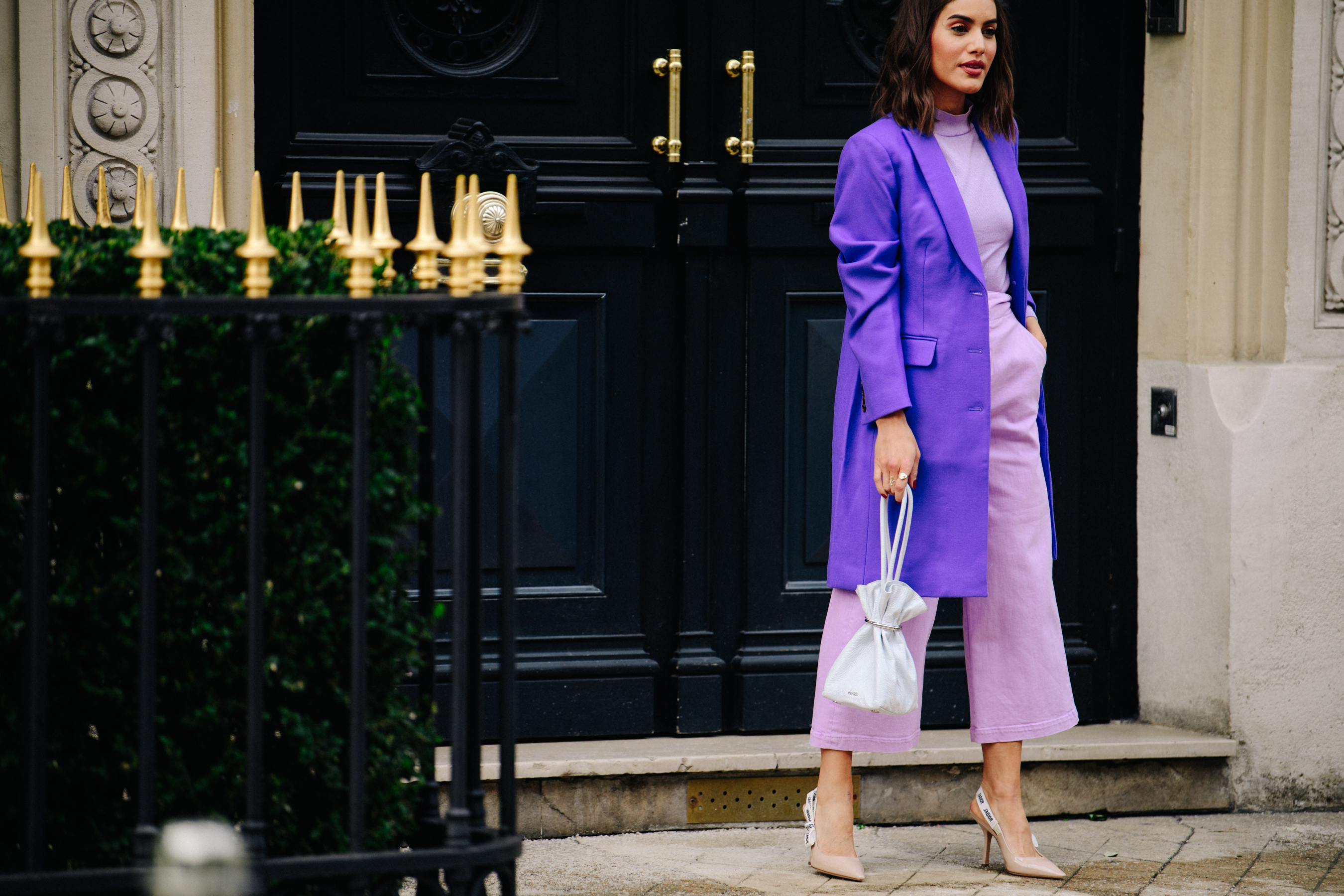 Blogger wearing purple outfit
