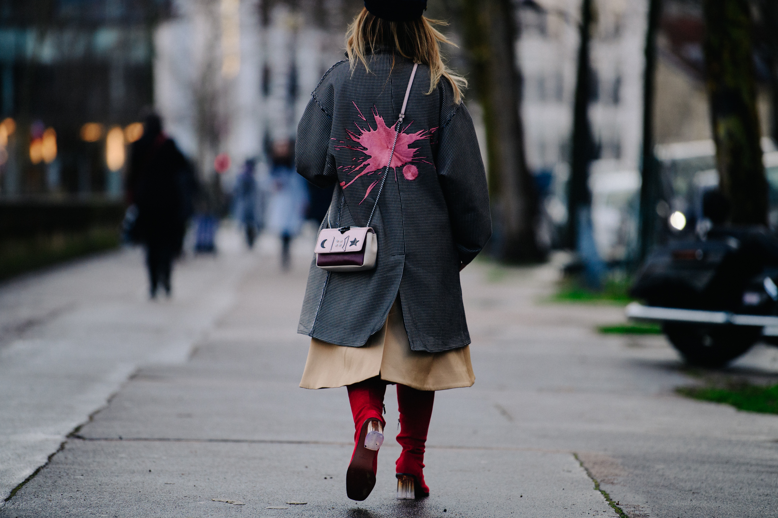 Woman wearing red boots