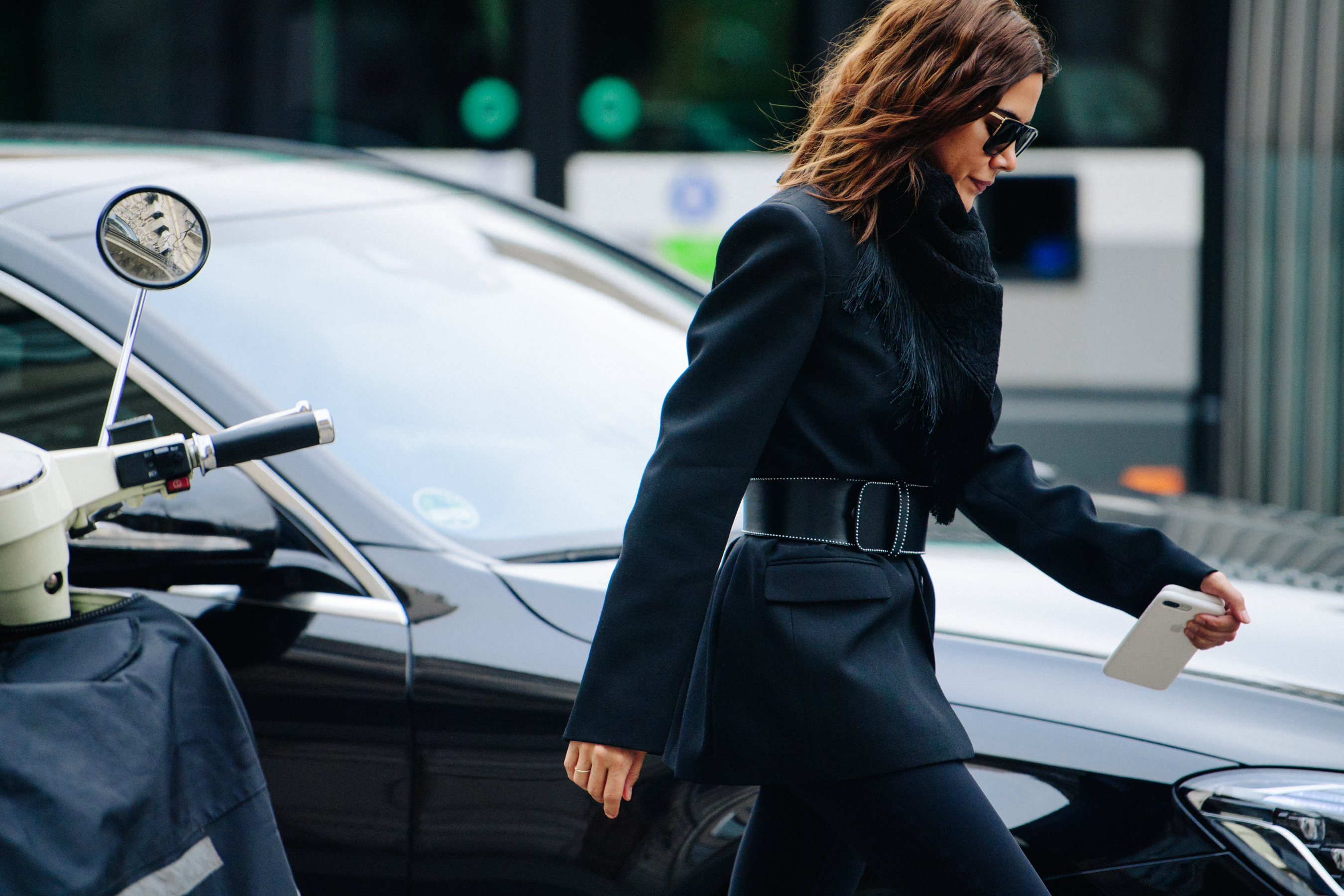 Woman wearing black suit