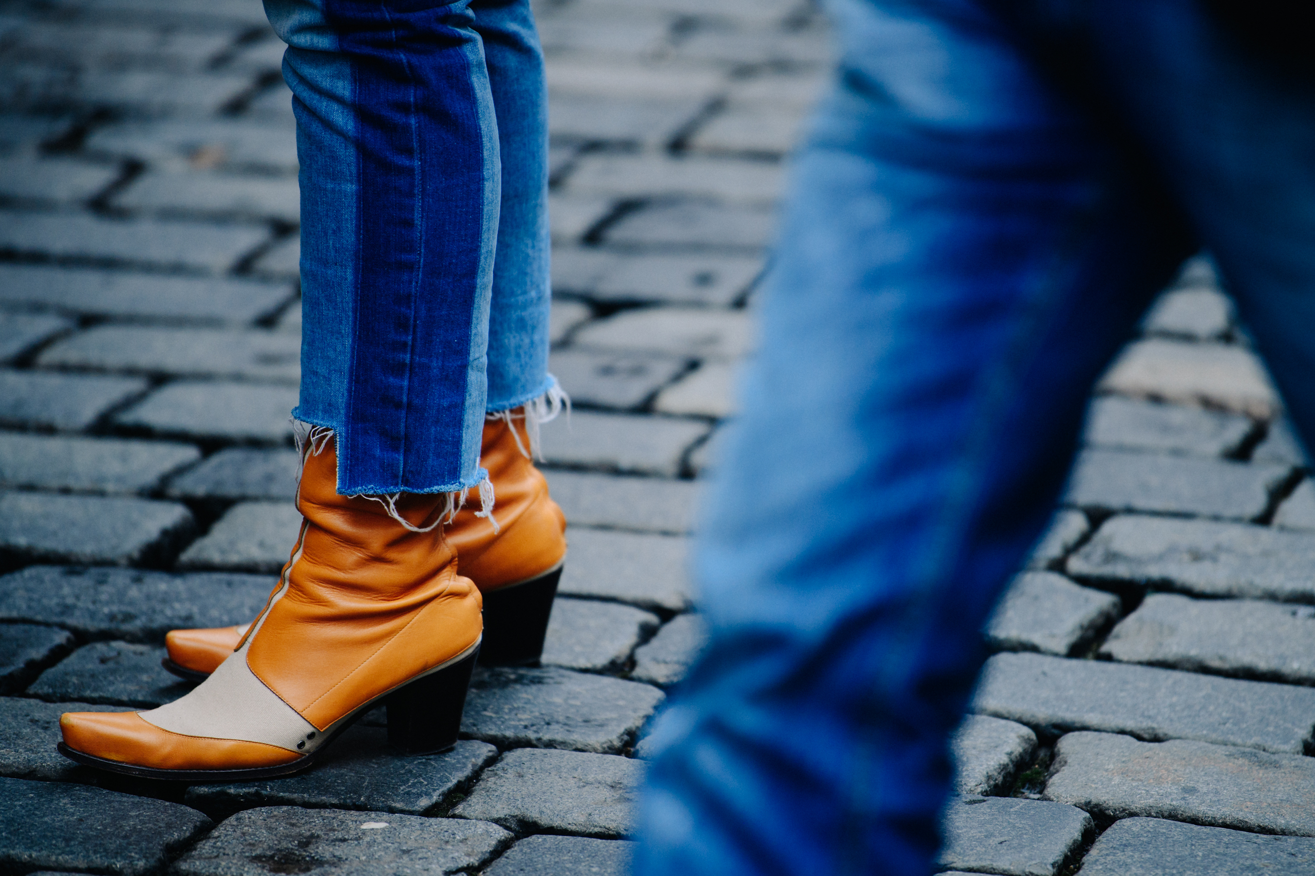 Woman wearing brown leather boots