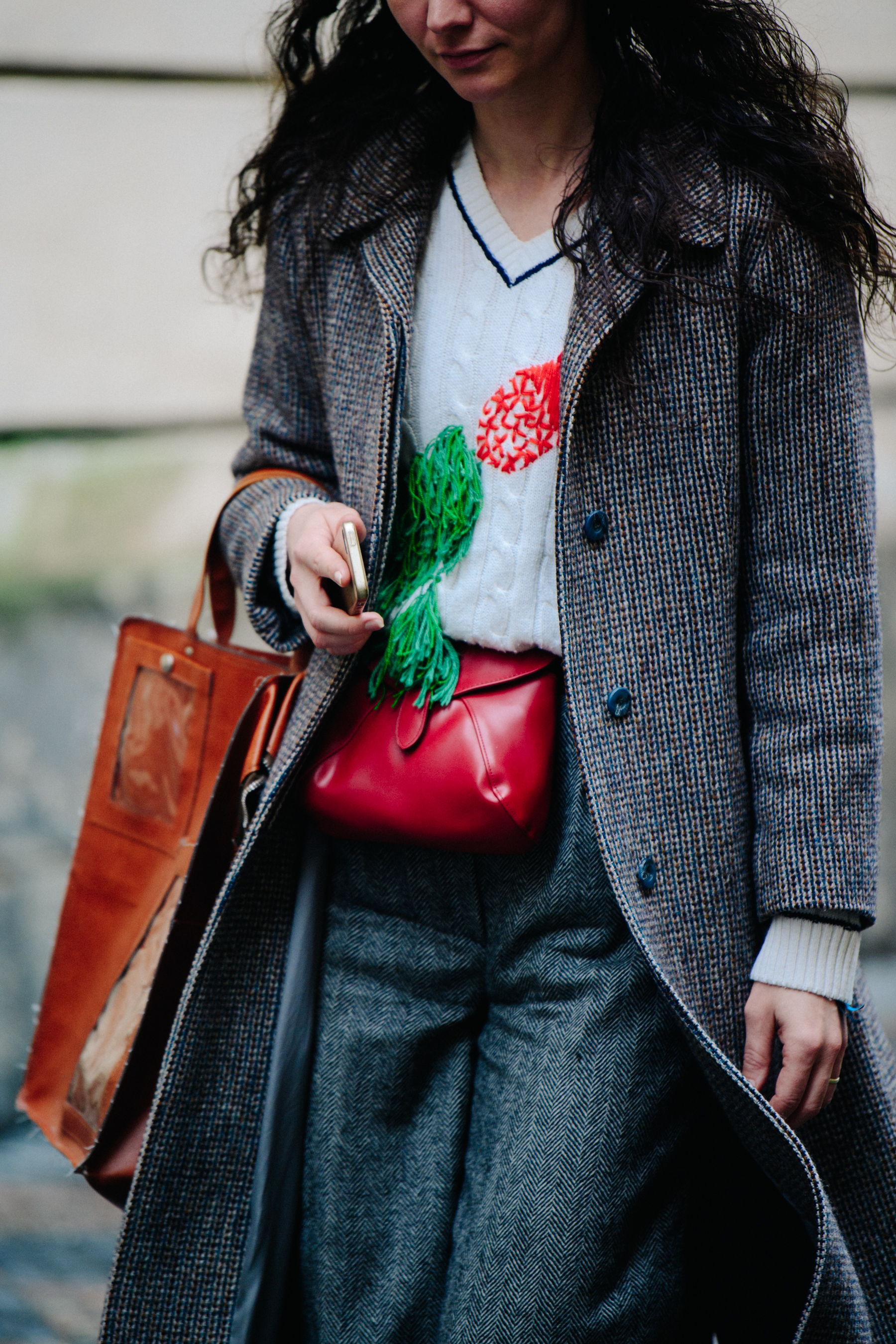Woman wearing long wool coat