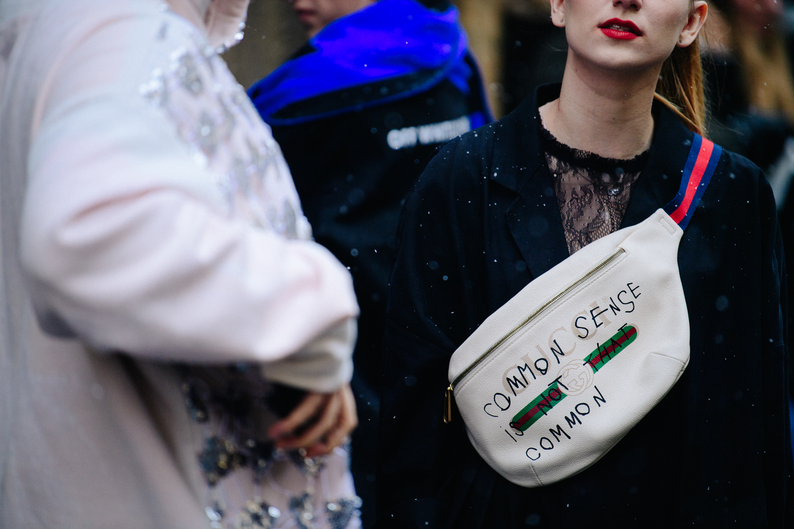 Woman wearing Gucci bag
