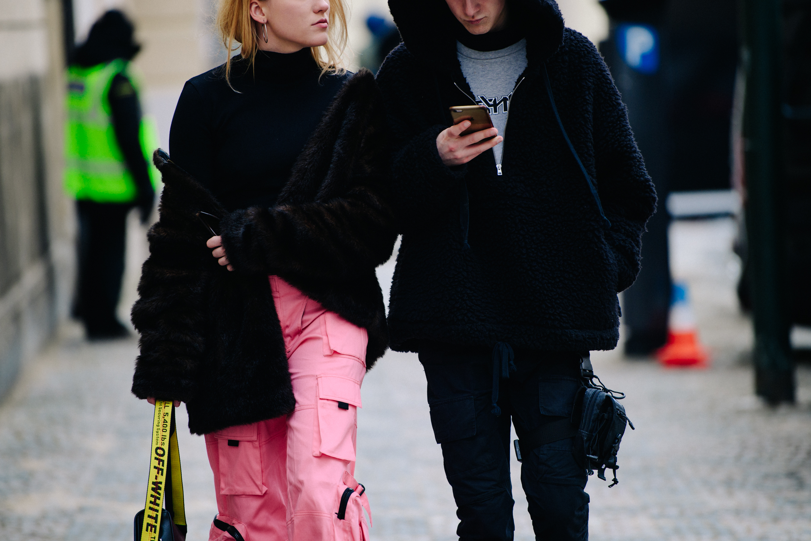 Couple wearing furry jackets