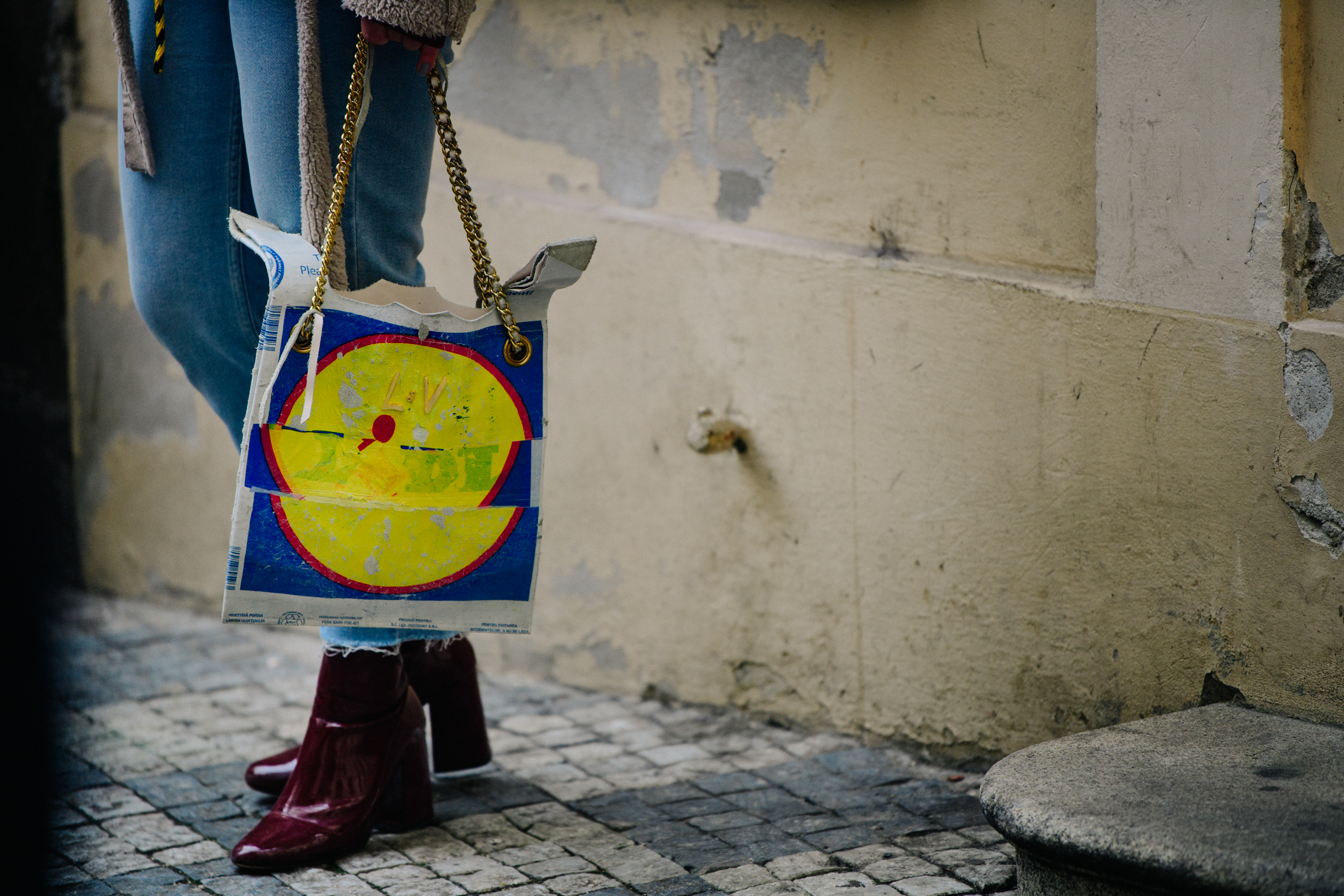 Woman wearing red heeled boots