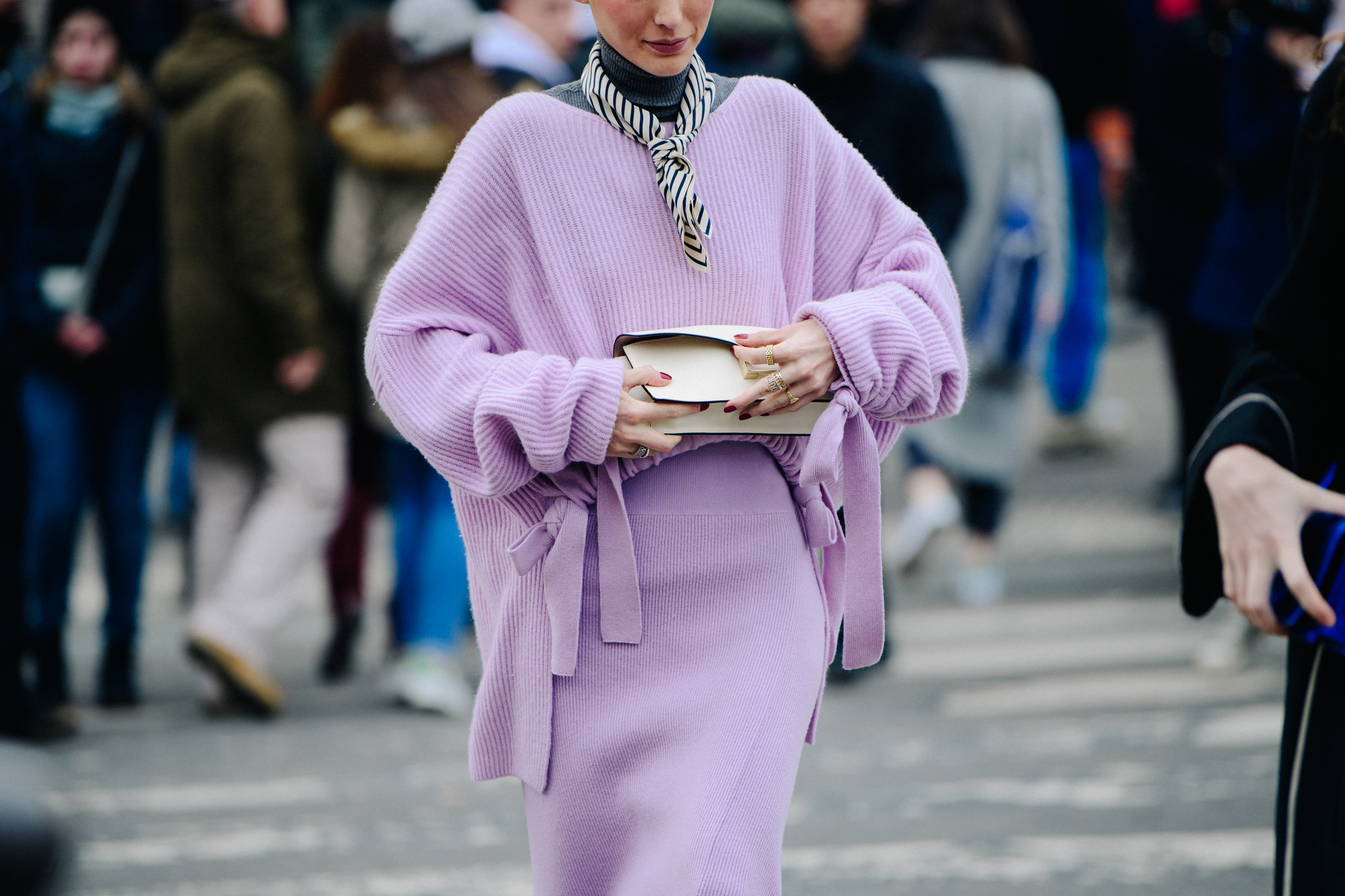 Italian blogger wearing purple knit outfit