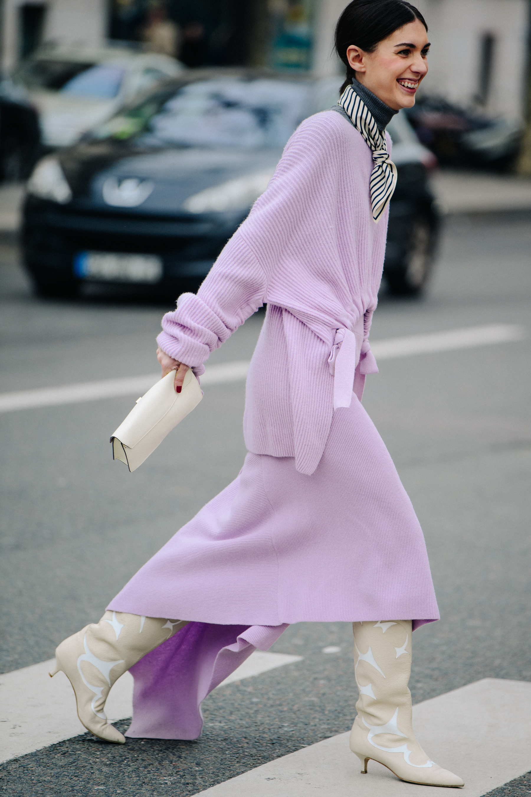 Italian blogger wearing purple knit outfit