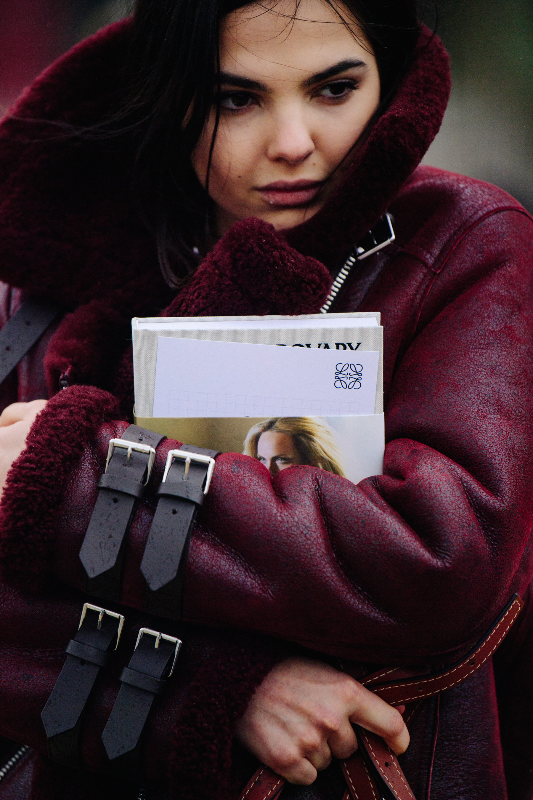Italian blogger wearing red shearling coat