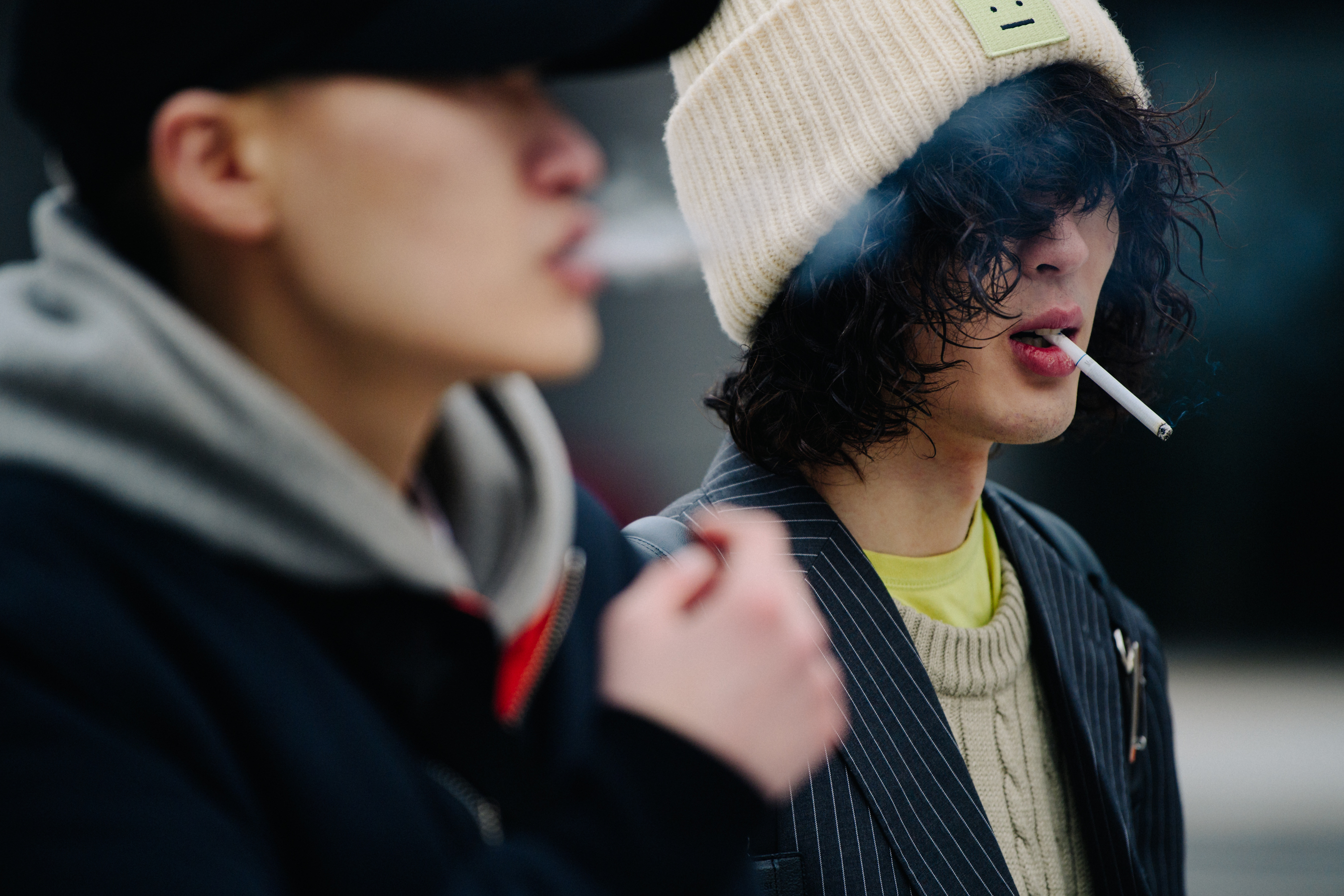 Asian man wearing Acne Studios beanie