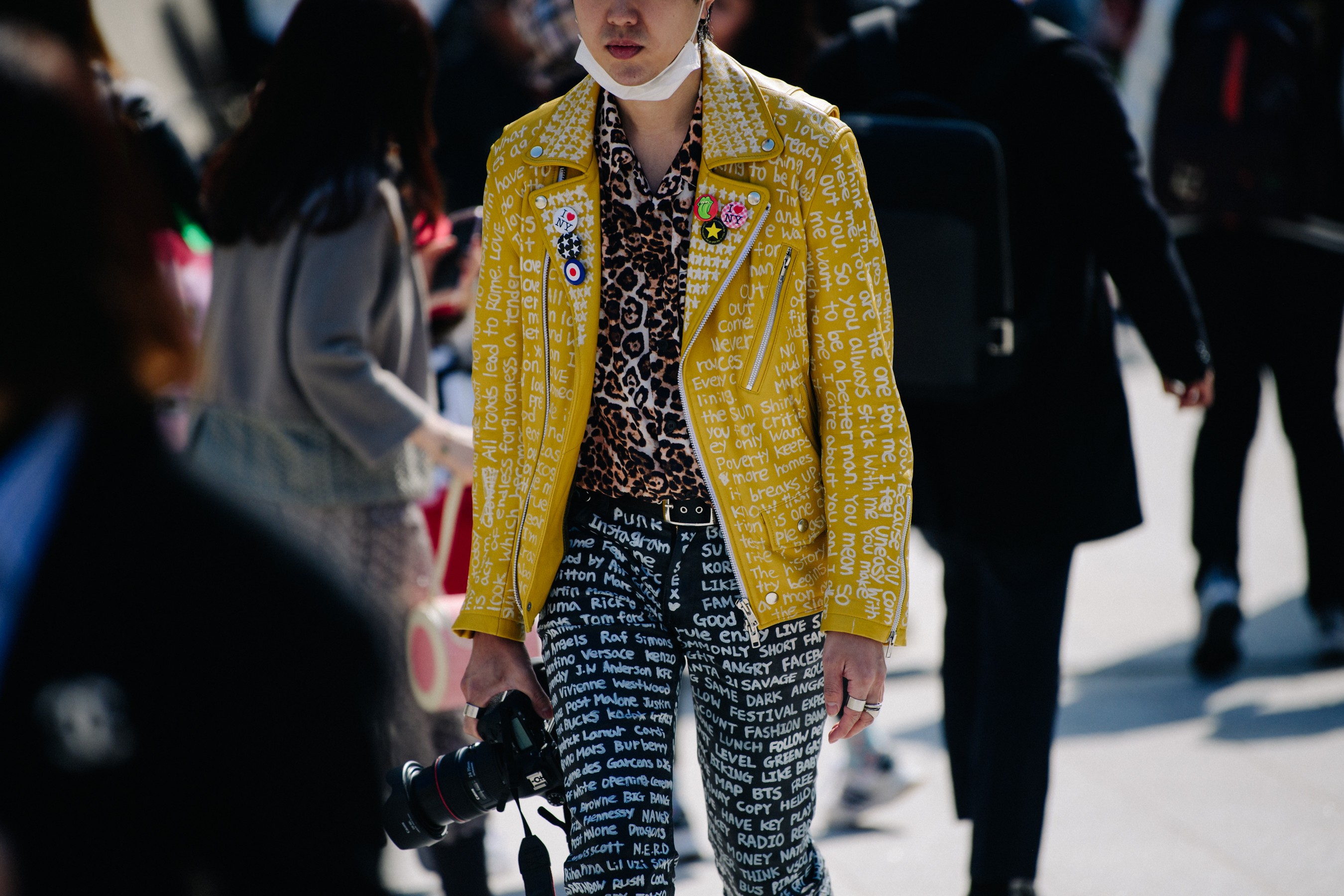 Man wearing yellow leather jacket