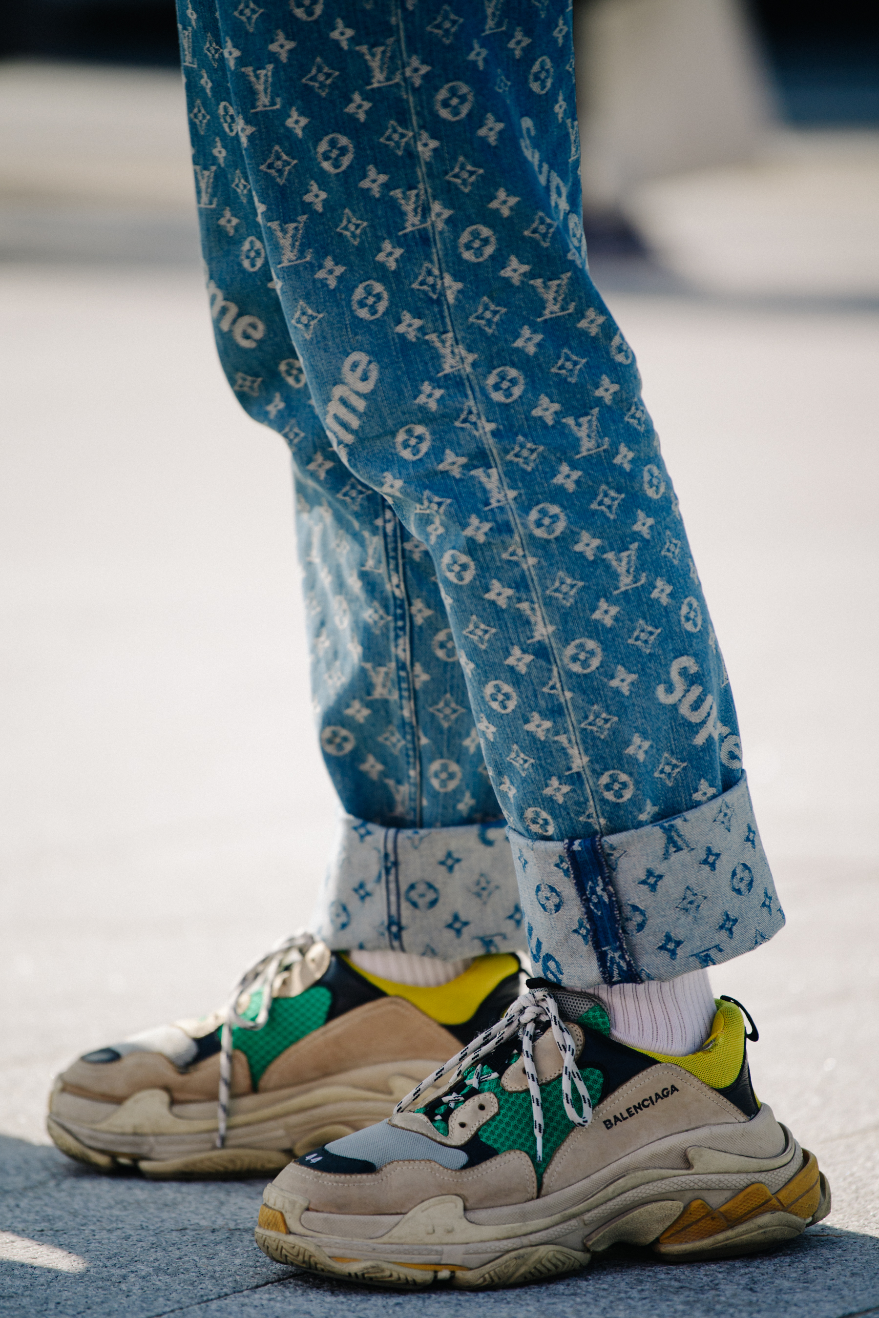 Man wearing Supreme Louis Vuitton jeans
