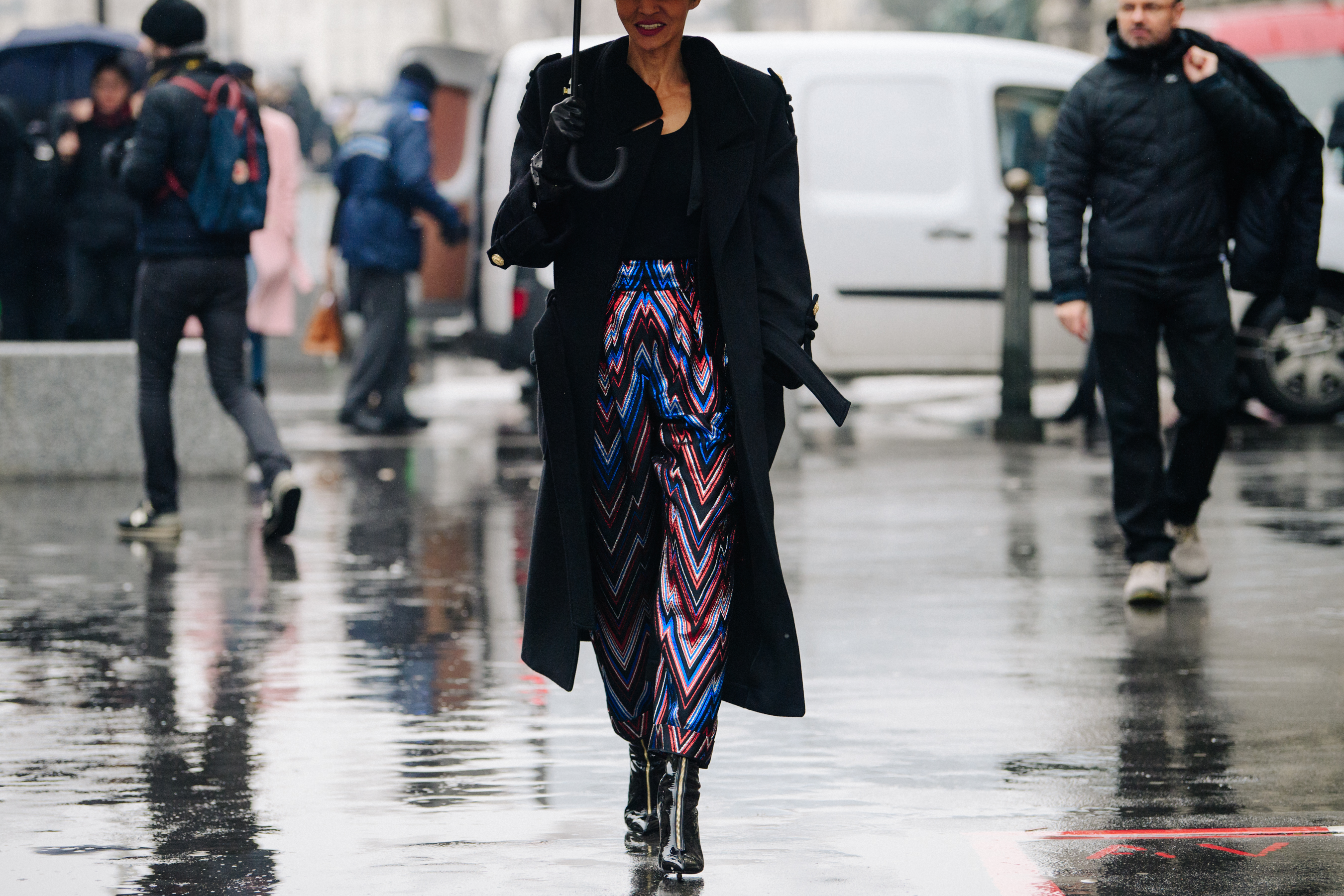 Woman wearing colourful pants