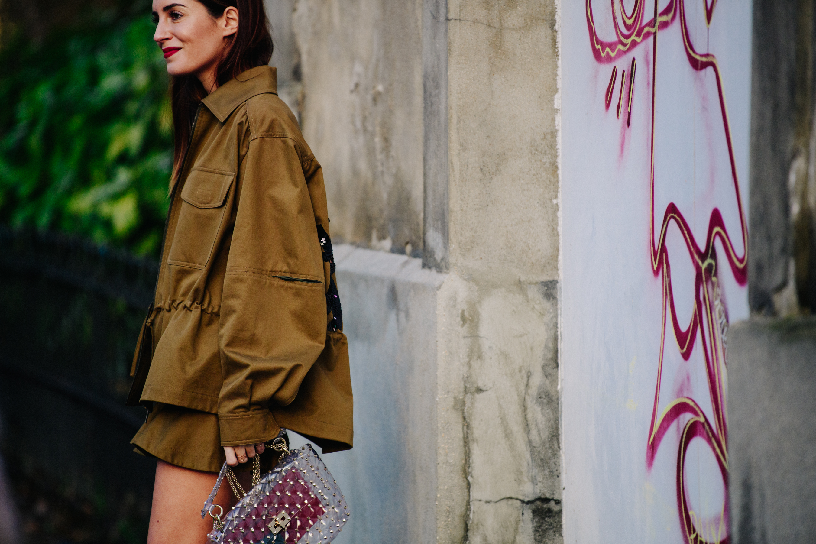 Woman wearing brown jacket