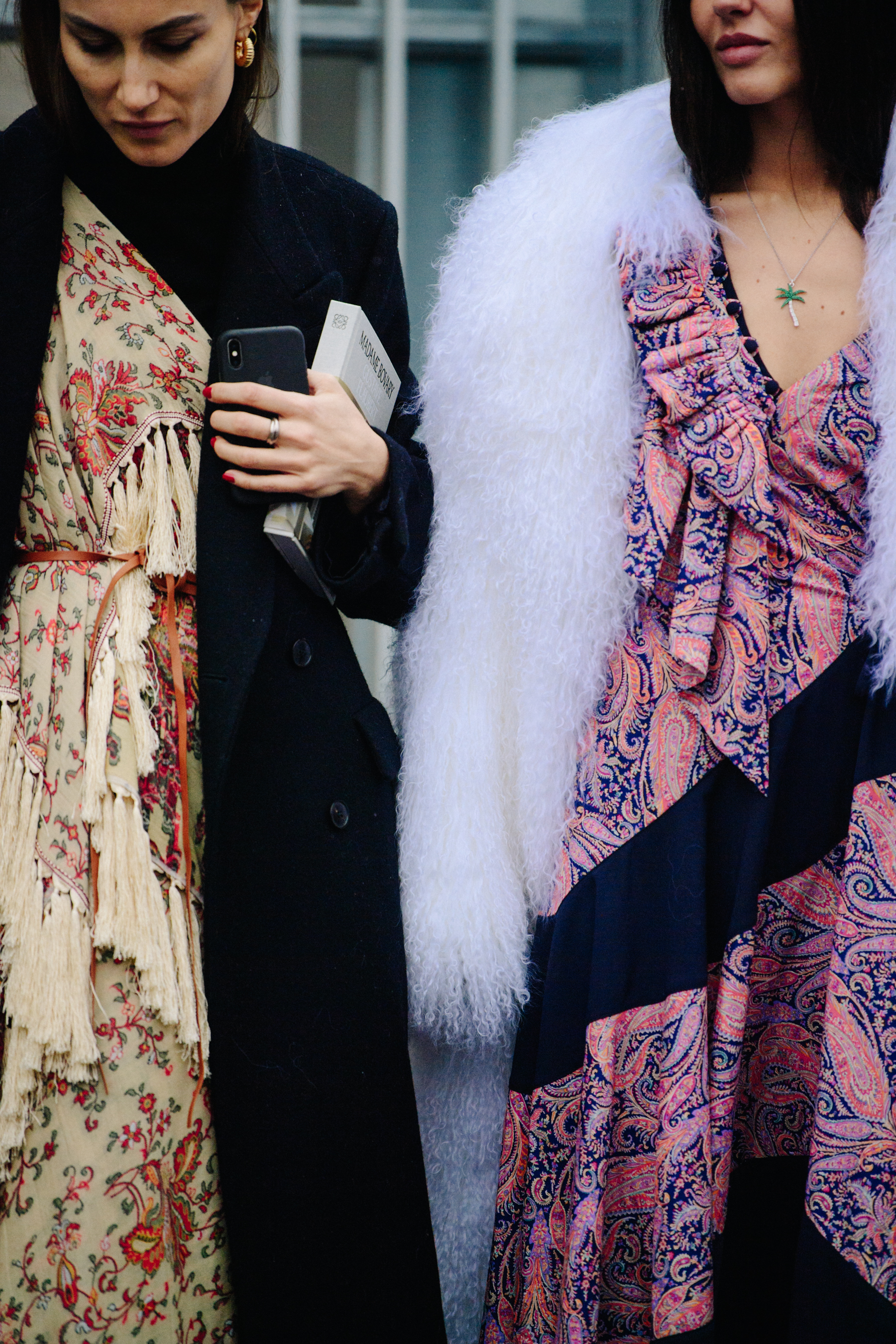Two Italian women wearing long dresses