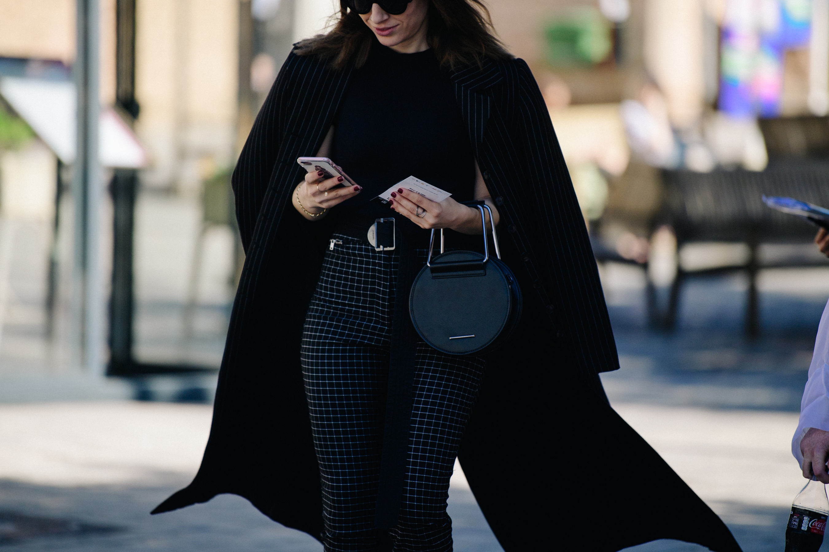 Woman wearing stripes and check pattern