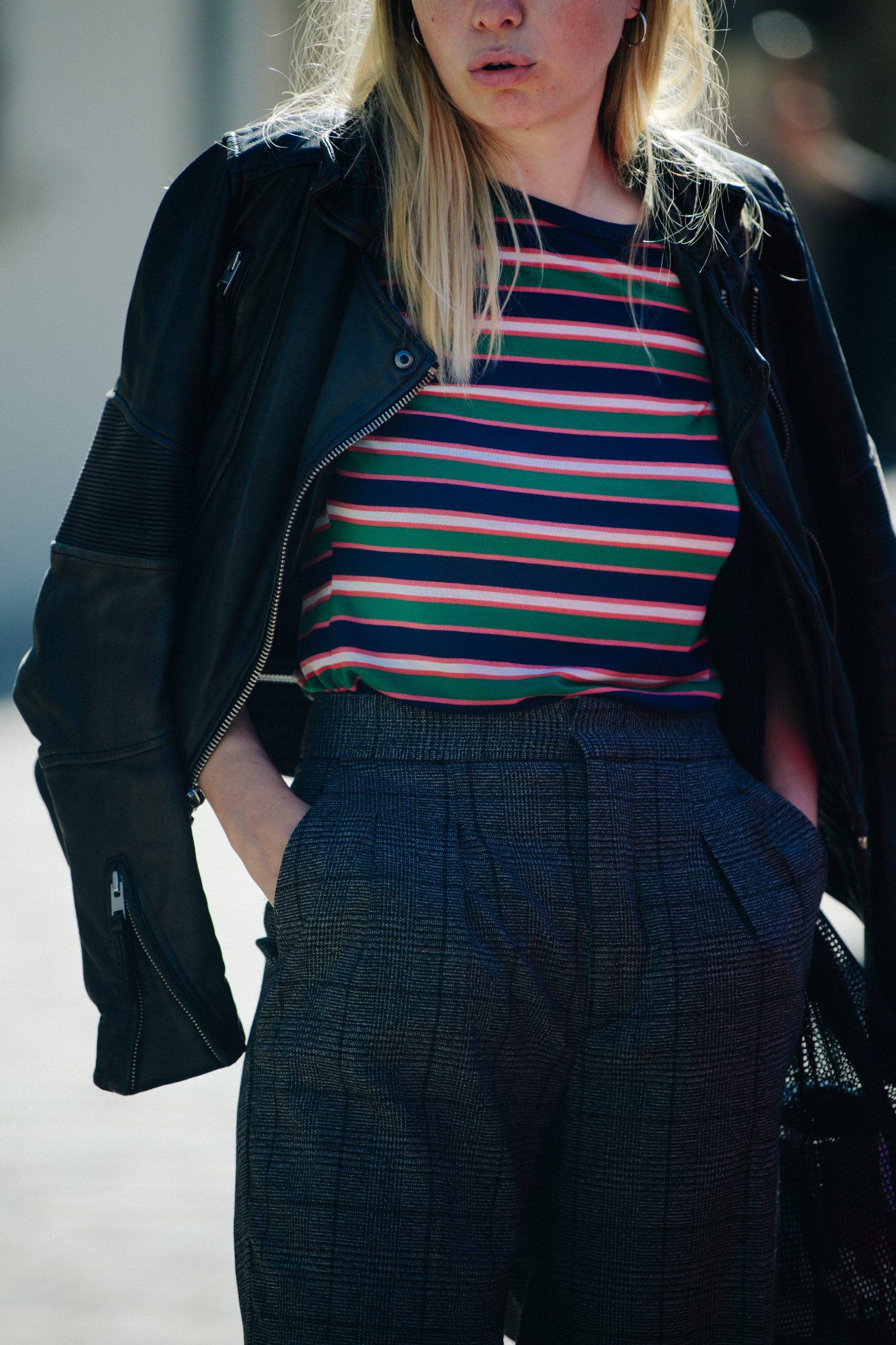 Woman wearing striped tee shirt